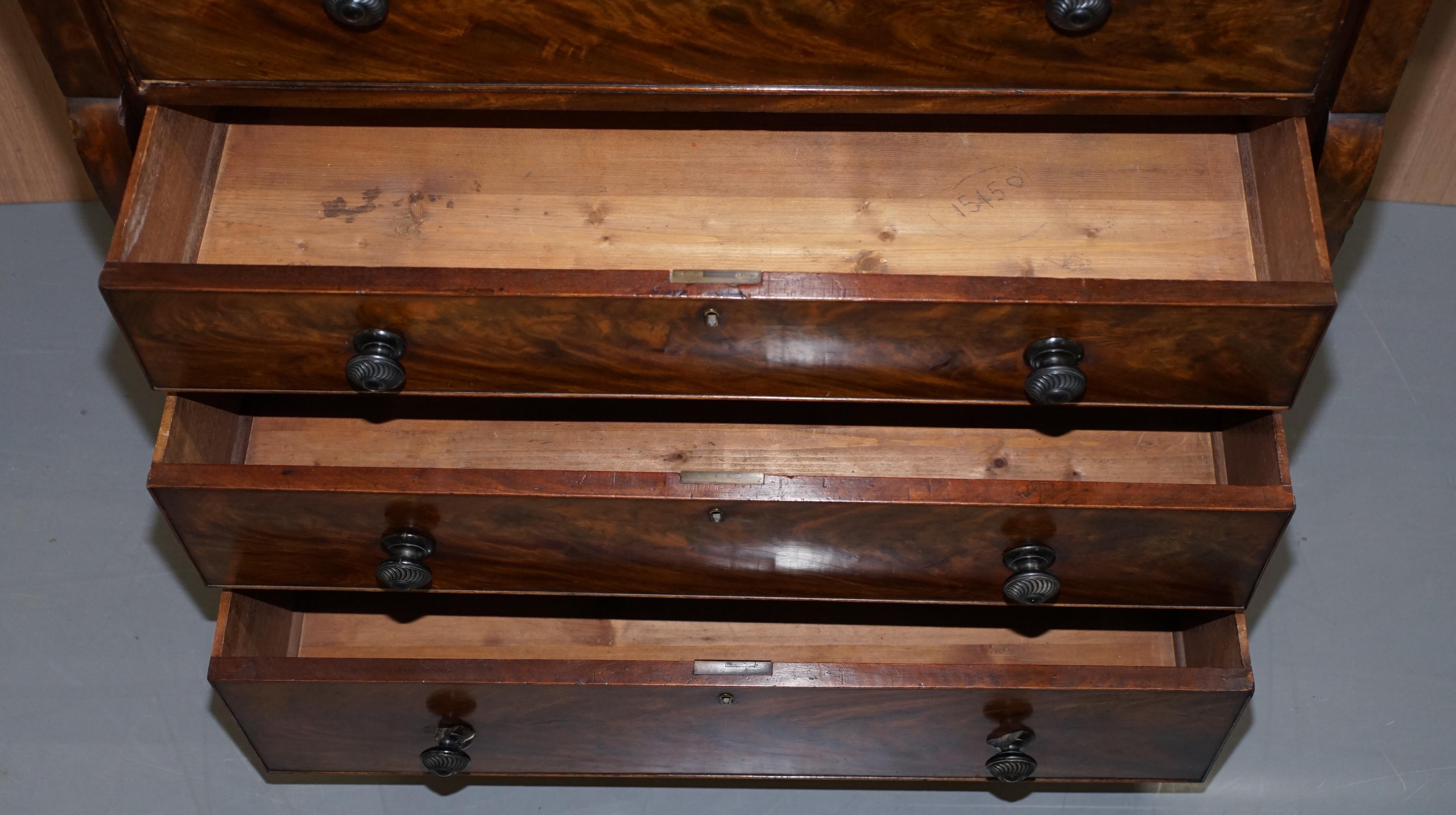 Rare Victorian Flamed Hardwood Library Bookcase Secretaire Desk Chest of Drawers For Sale 12