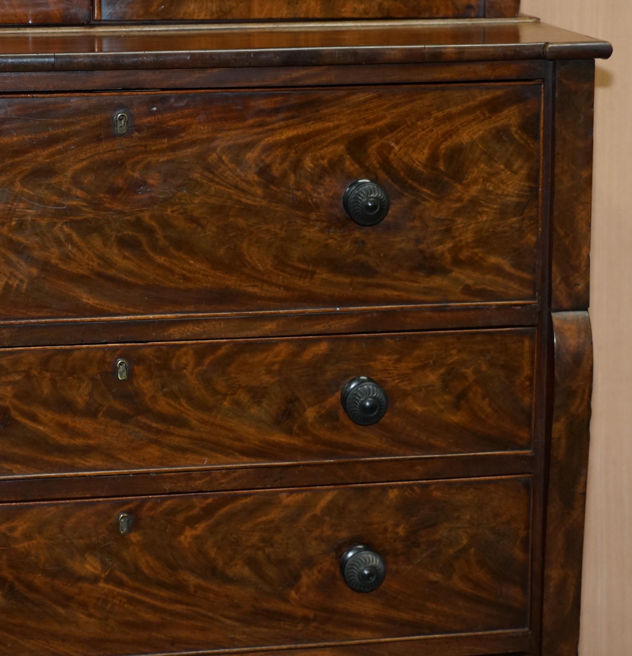 English Rare Victorian Flamed Hardwood Library Bookcase Secretaire Desk Chest of Drawers For Sale