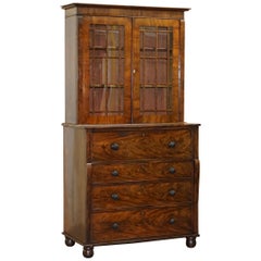 Rare Victorian Flamed Hardwood Library Bookcase Secretaire Desk Chest of Drawers