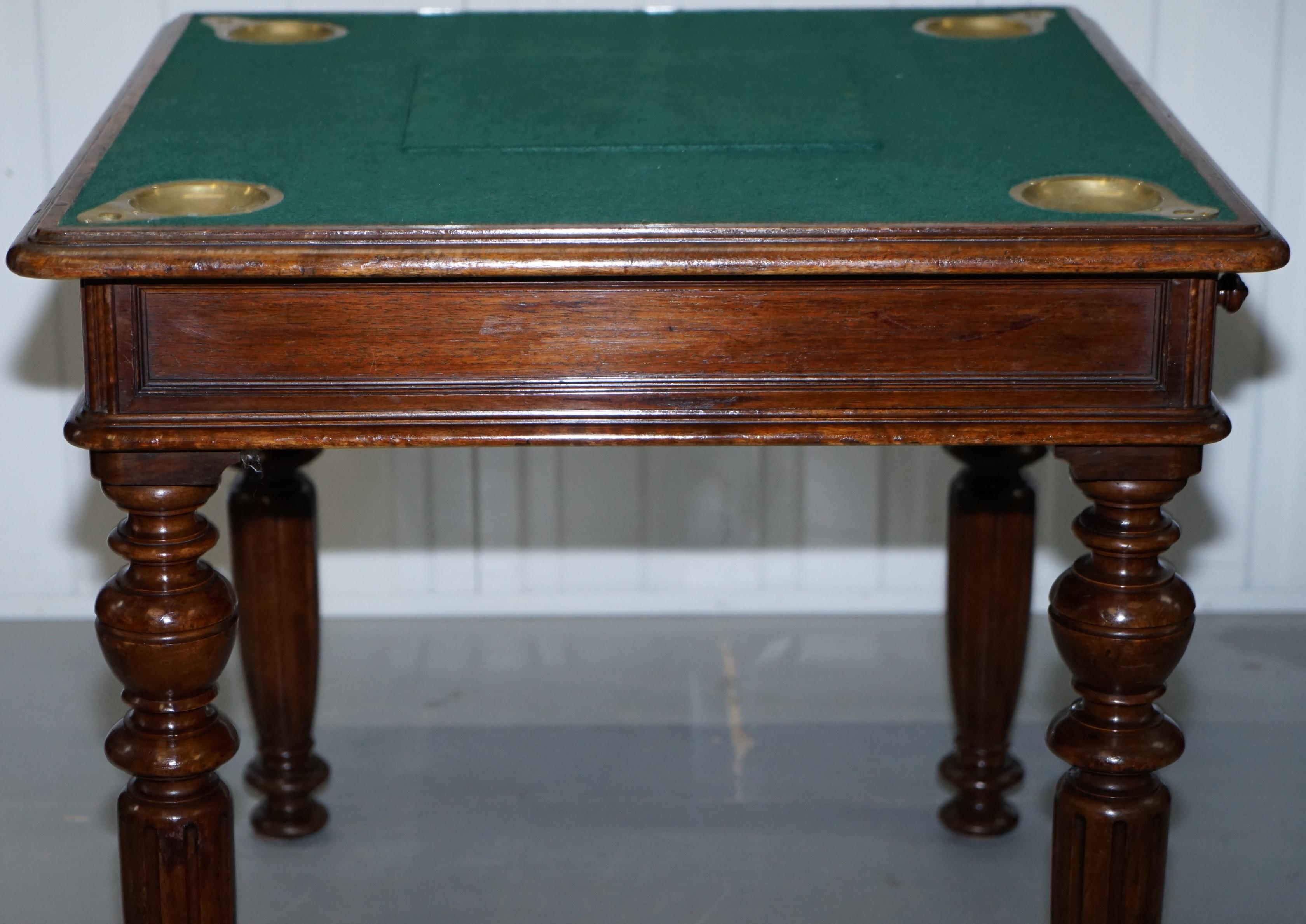 Rare Victorian Games Table circa 1840 Drop Middle Secret Drawers and Buttons For Sale 7