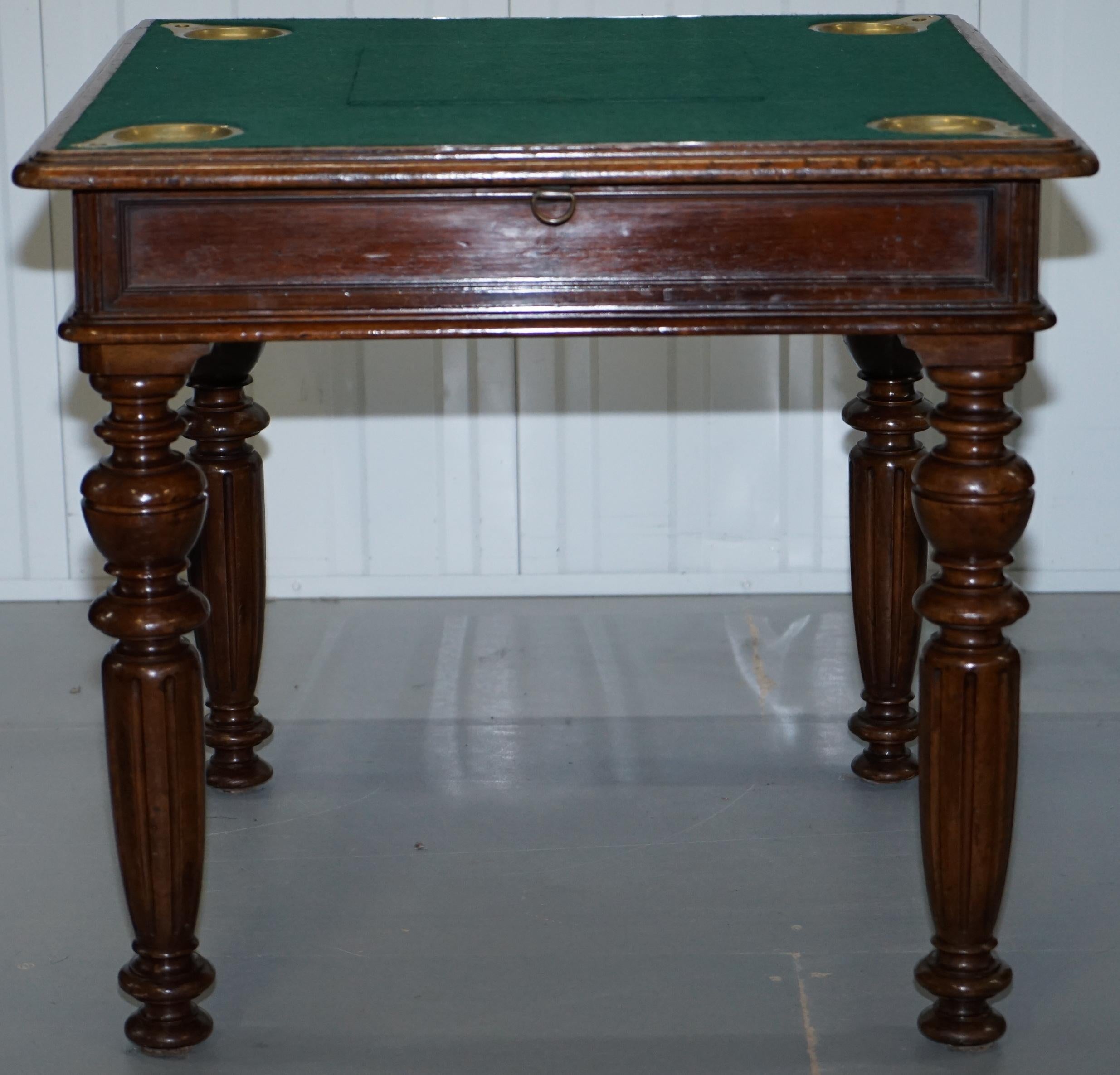 Rare Victorian Games Table circa 1840 Drop Middle Secret Drawers and Buttons For Sale 8