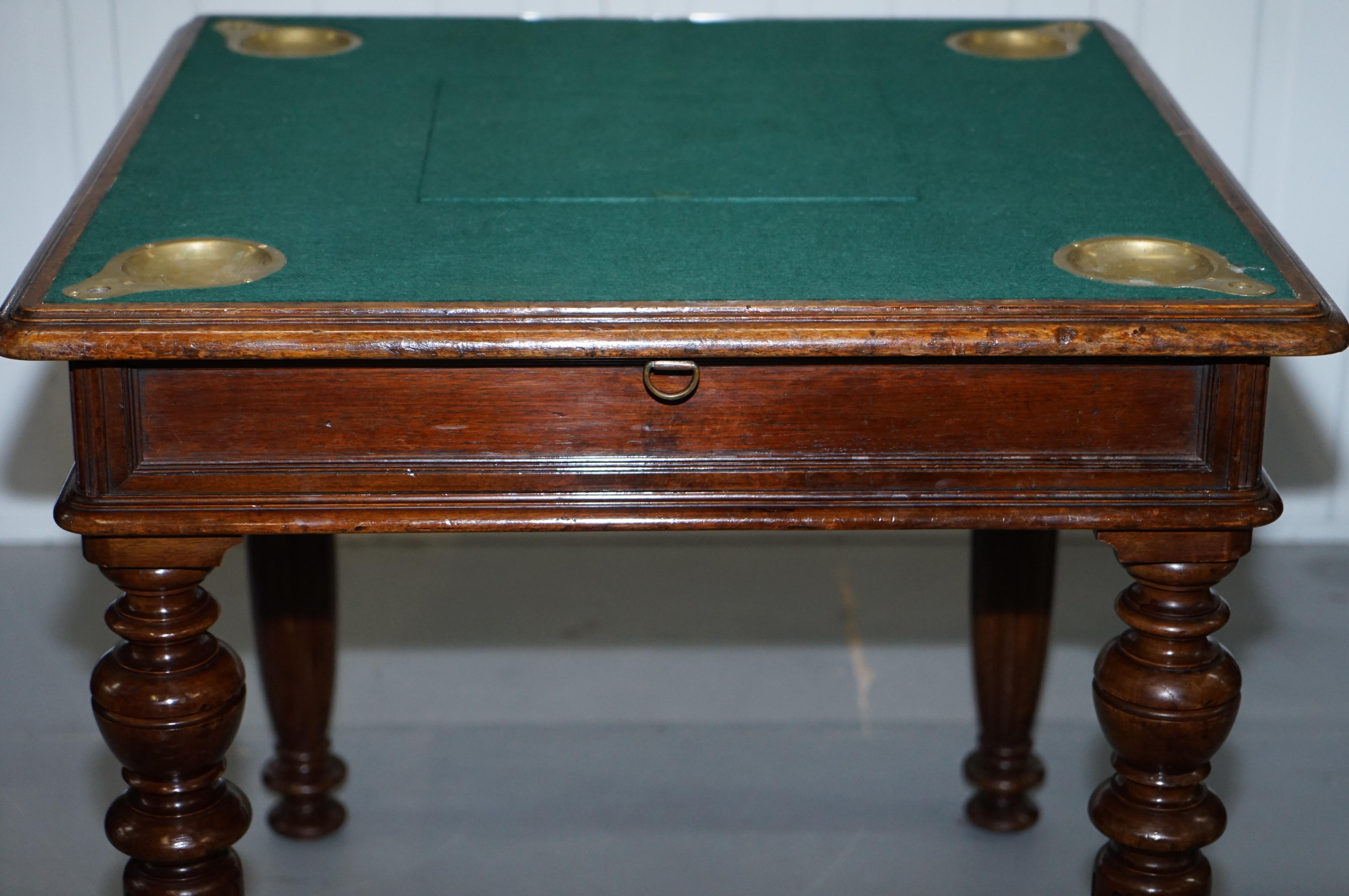 Rare Victorian Games Table circa 1840 Drop Middle Secret Drawers and Buttons For Sale 9