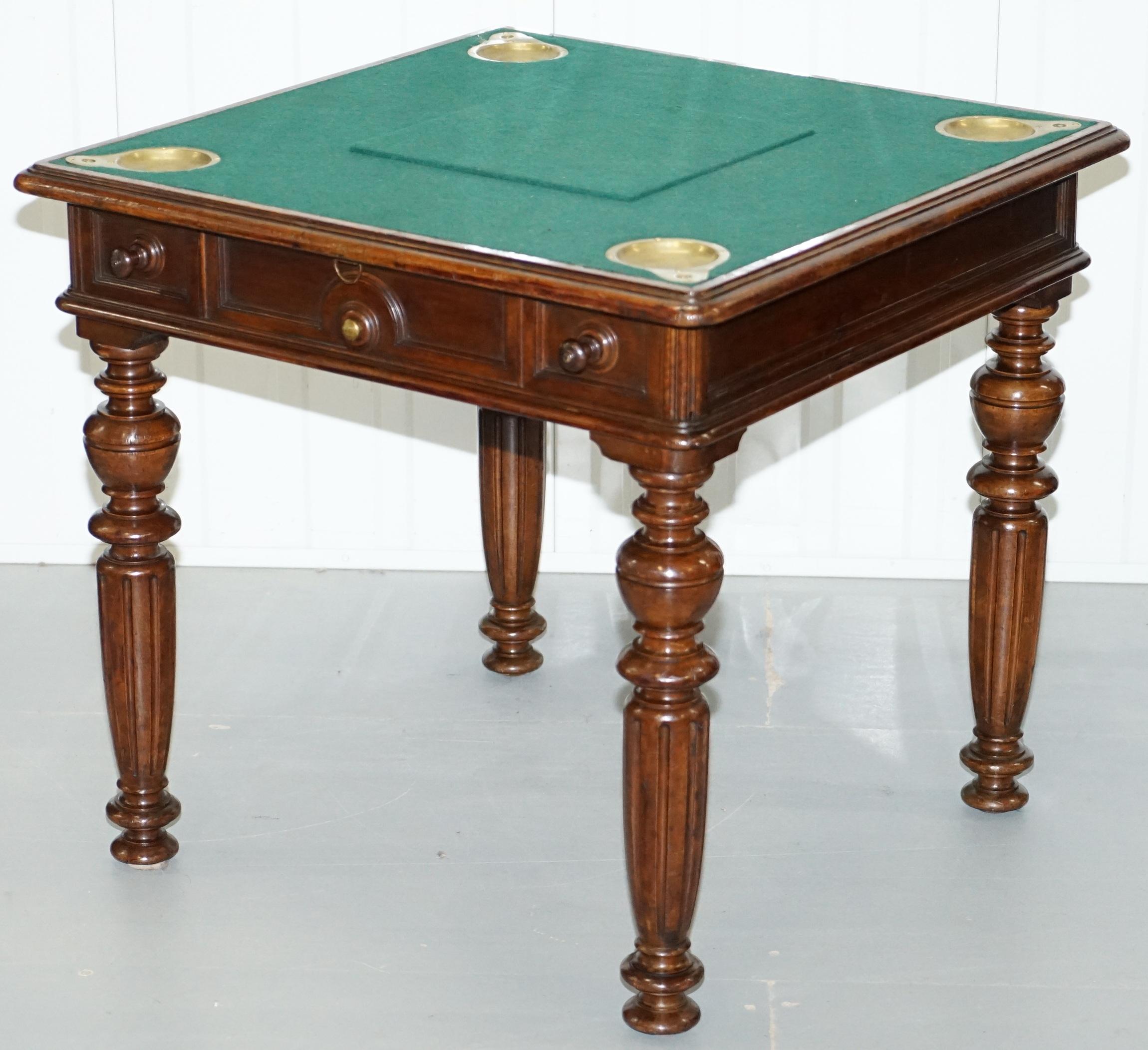 British Rare Victorian Games Table circa 1840 Drop Middle Secret Drawers and Buttons For Sale