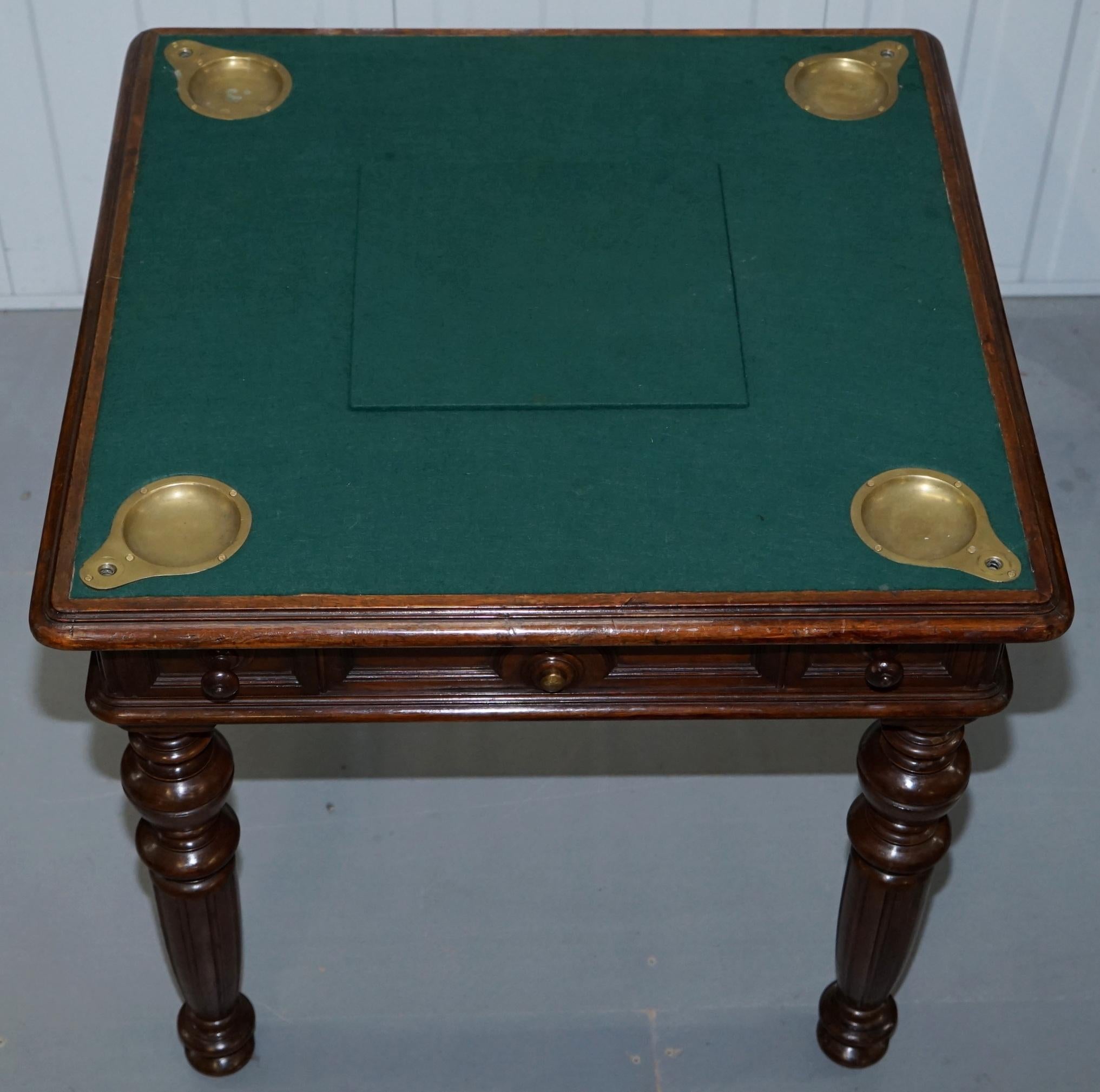 Hand-Carved Rare Victorian Games Table circa 1840 Drop Middle Secret Drawers and Buttons For Sale