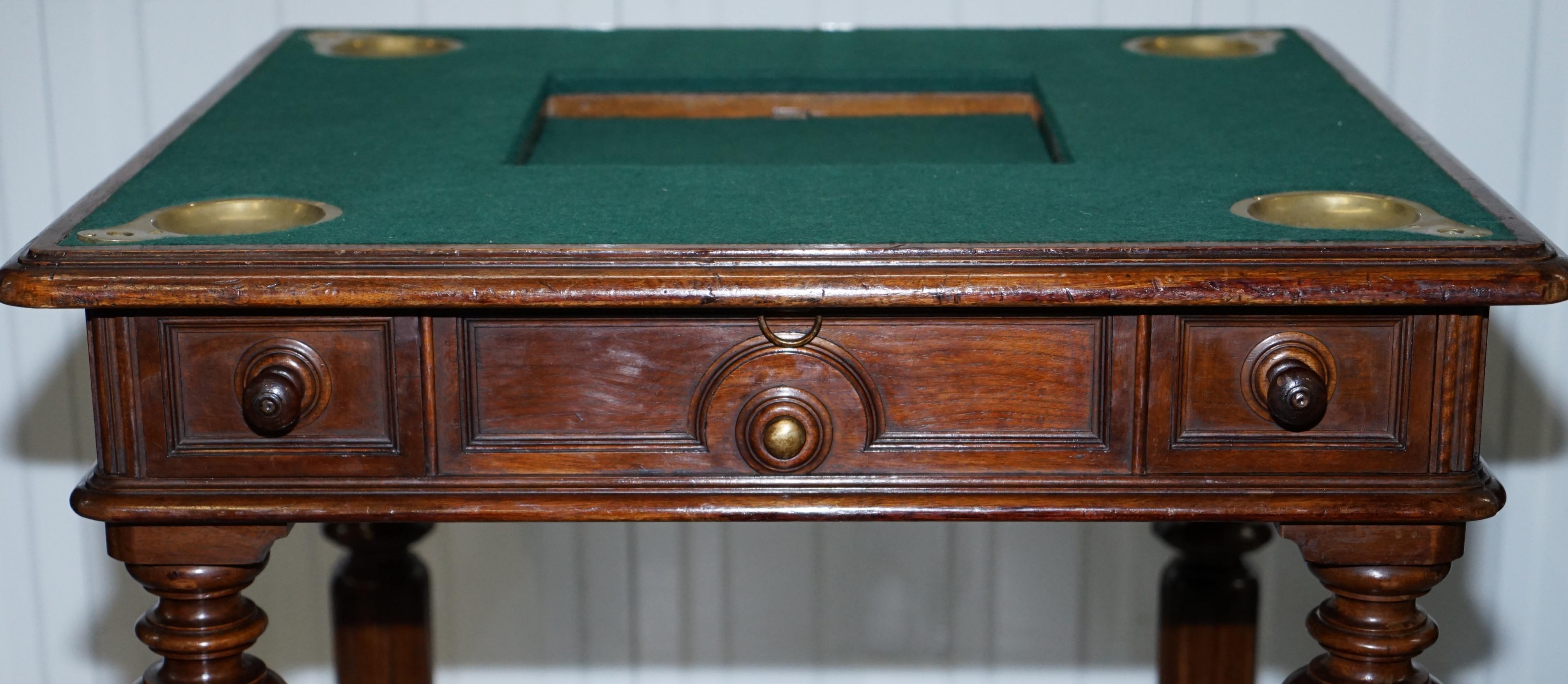 Oak Rare Victorian Games Table circa 1840 Drop Middle Secret Drawers and Buttons For Sale