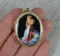 Rare Victorian Gold B&F and Enamel Locket Pendant with Sea Mourning Scene