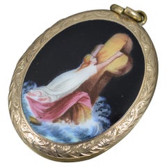 Rare Victorian Gold B&F and Enamel Locket Pendant with Sea Mourning Scene