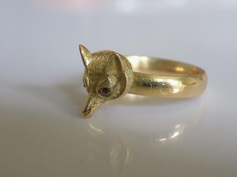 Rare Victorian Gold Hunting Trophy Fox Head Ring For Sale at 1stDibs