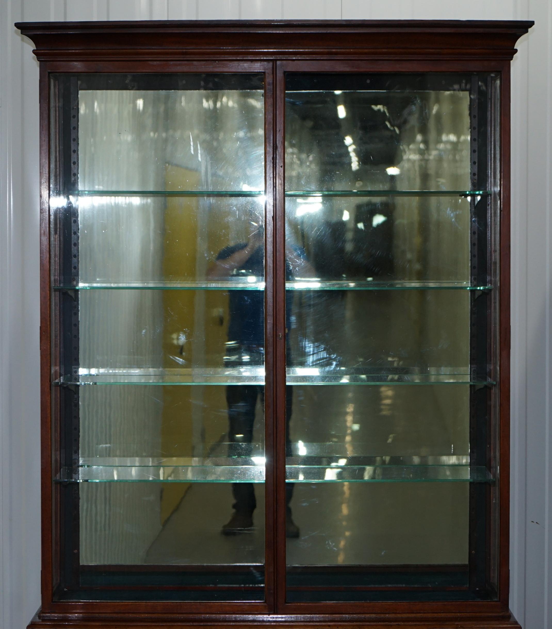 19th Century Rare Victorian Haberdashery Apothecary Shops Cabinet Fully Glazed Door Bookcase For Sale