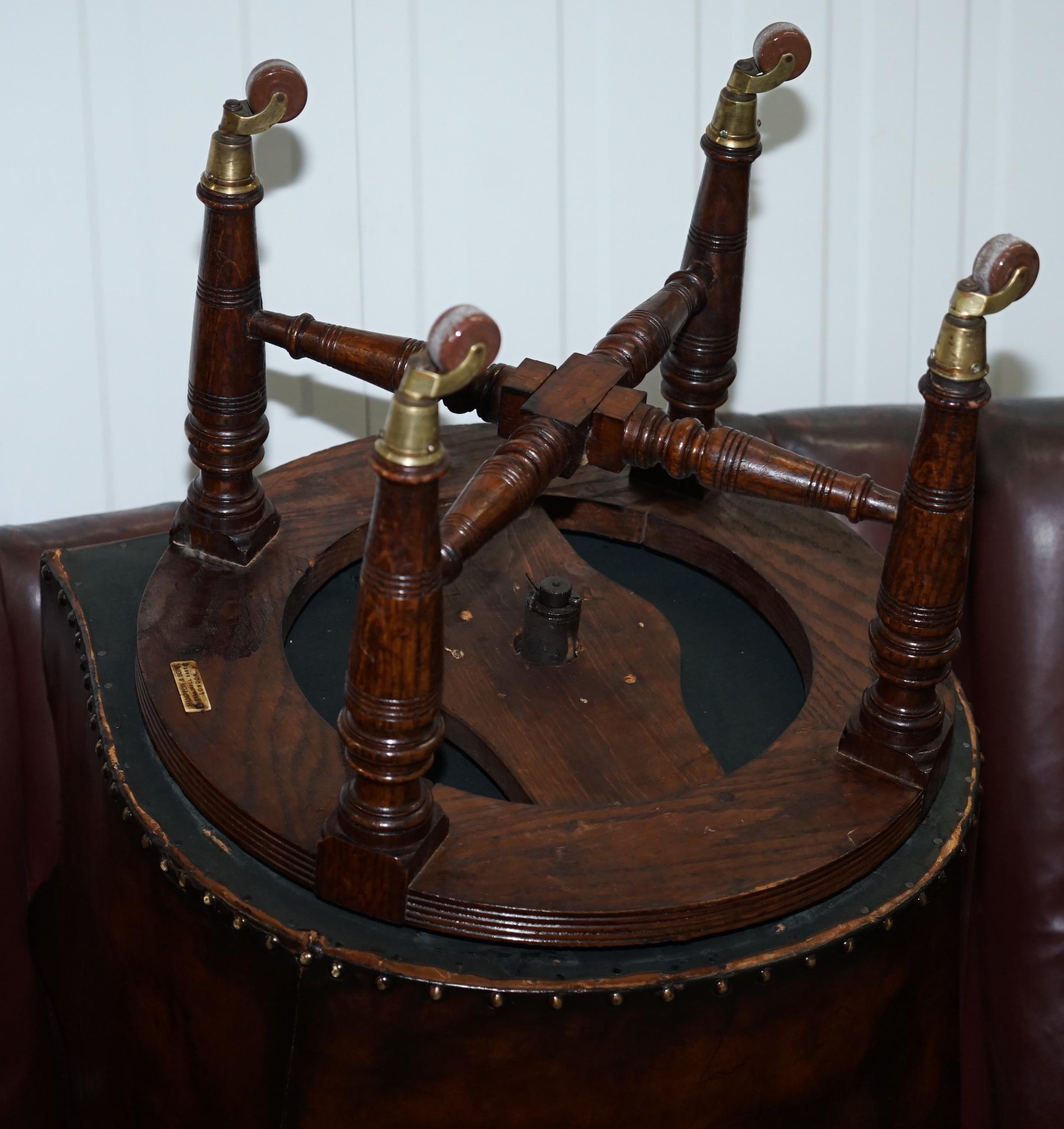 Rare Victorian Hampton & Son's Stamped Hand Dyed Brown Leather Captains Chair 14