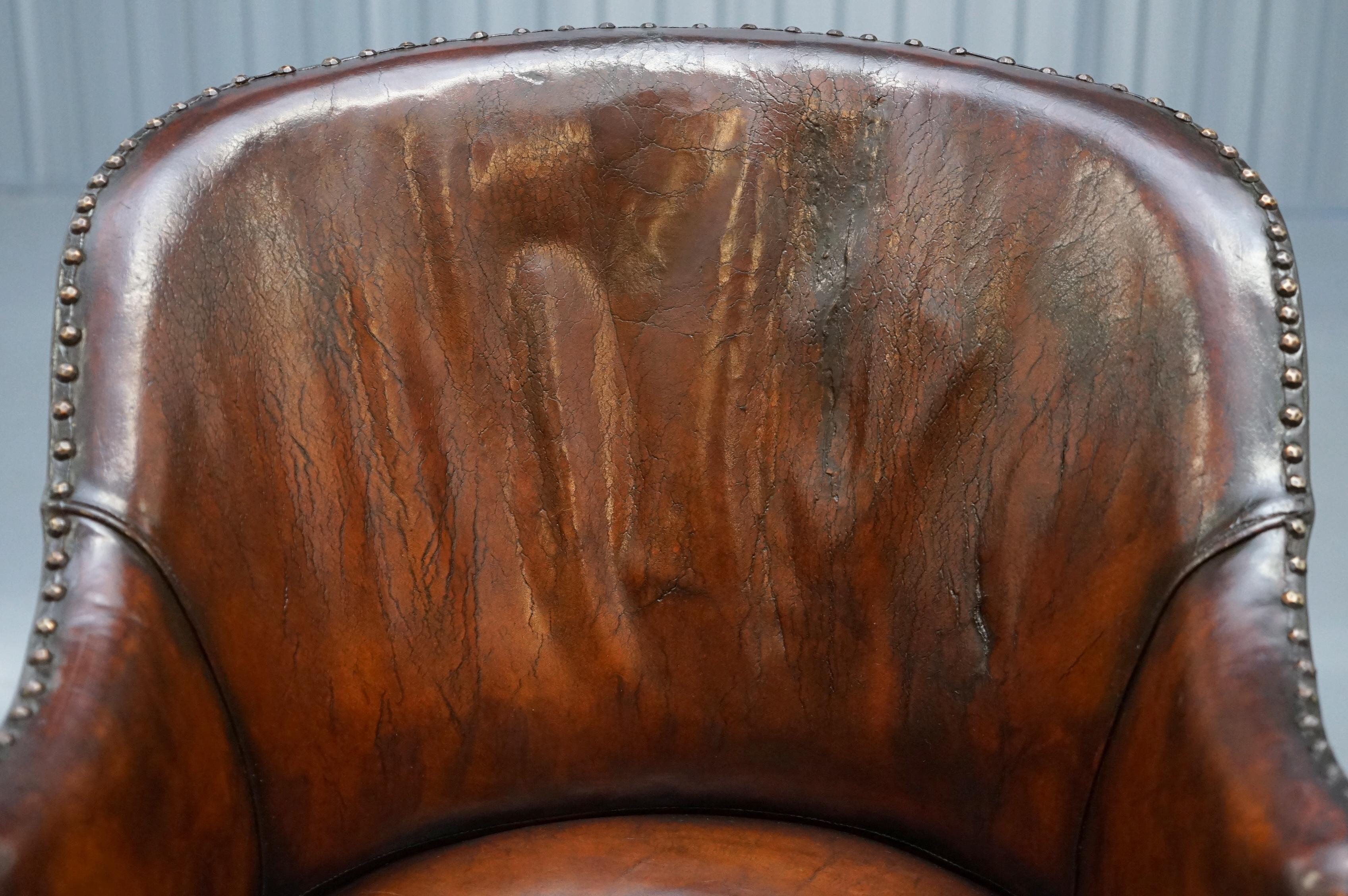 19th Century Rare Victorian Hampton & Son's Stamped Hand Dyed Brown Leather Captains Chair