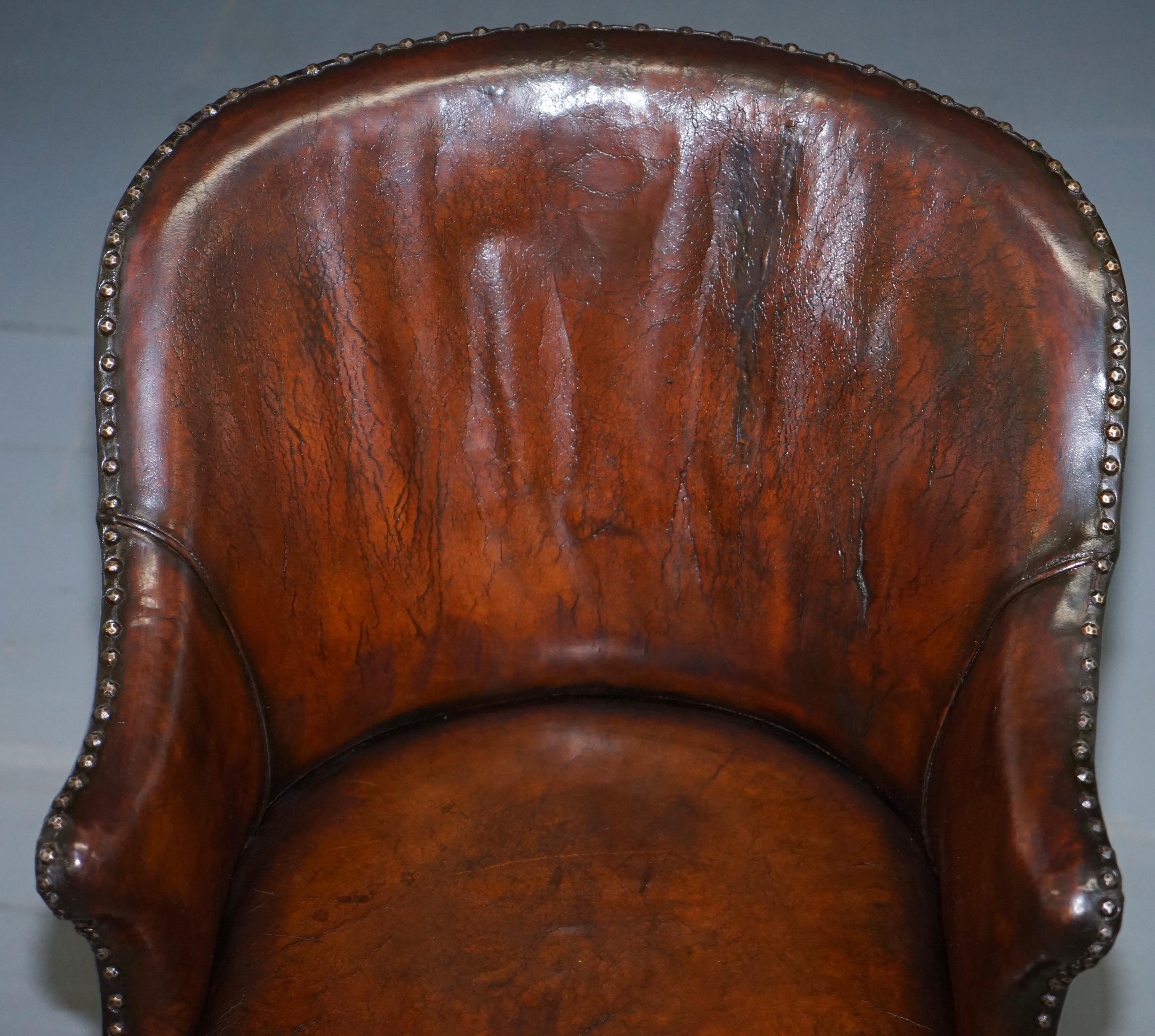 Rare Victorian Hampton & Son's Stamped Hand Dyed Brown Leather Captains Chair 1