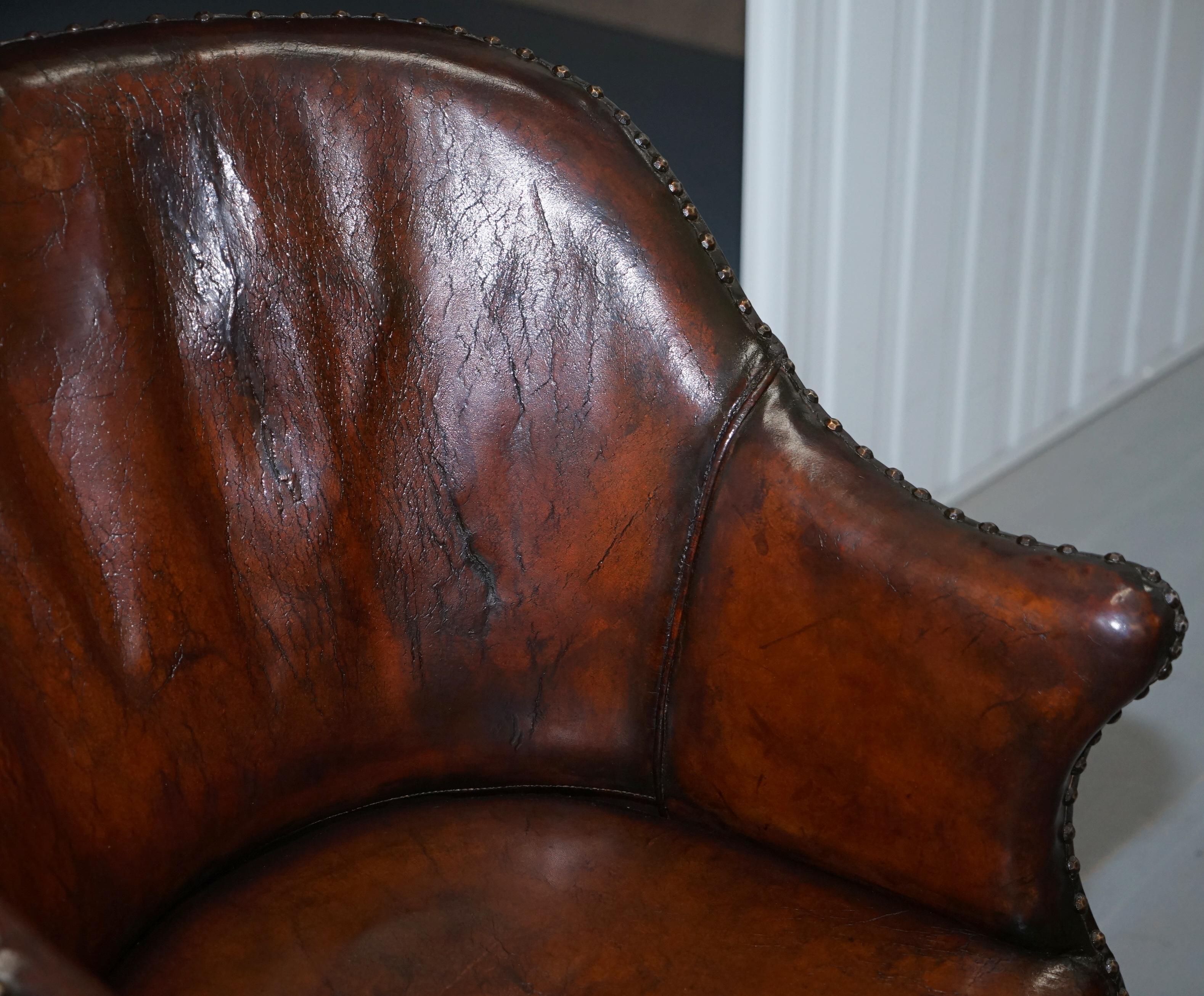 Rare Victorian Hampton & Son's Stamped Hand Dyed Brown Leather Captains Chair 2