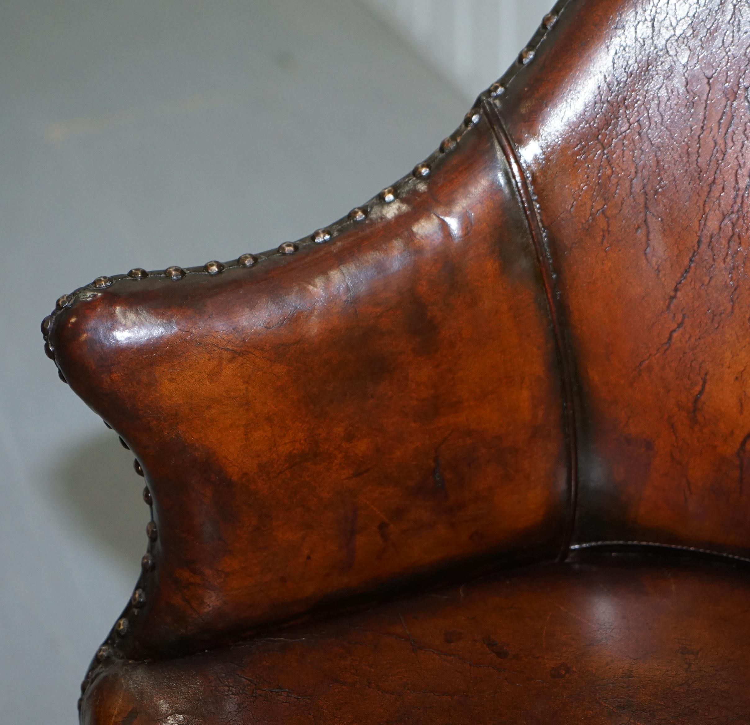 Rare Victorian Hampton & Son's Stamped Hand Dyed Brown Leather Captains Chair 2