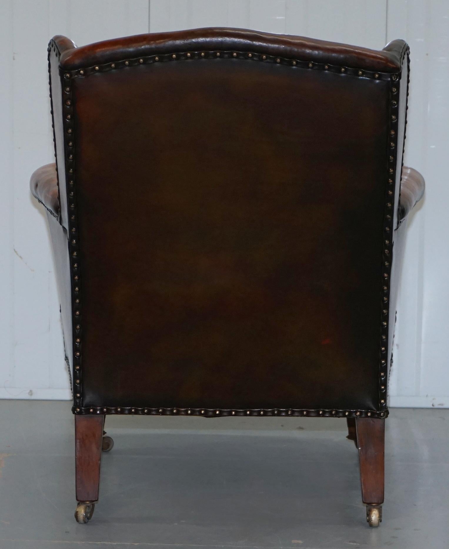 Rare Victorian Hampton & Son's Stamped Wingback Hand Dyed Brown Leather Armchair 8