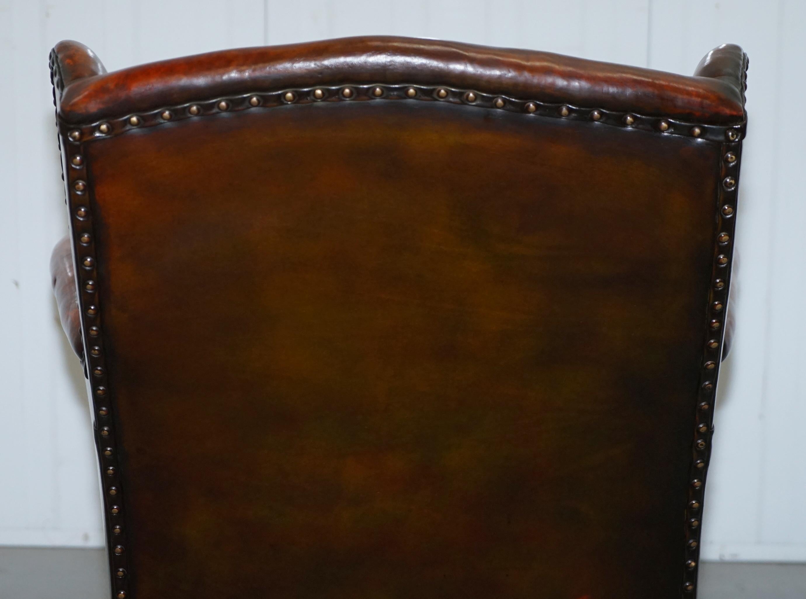 Rare Victorian Hampton & Son's Stamped Wingback Hand Dyed Brown Leather Armchair 9