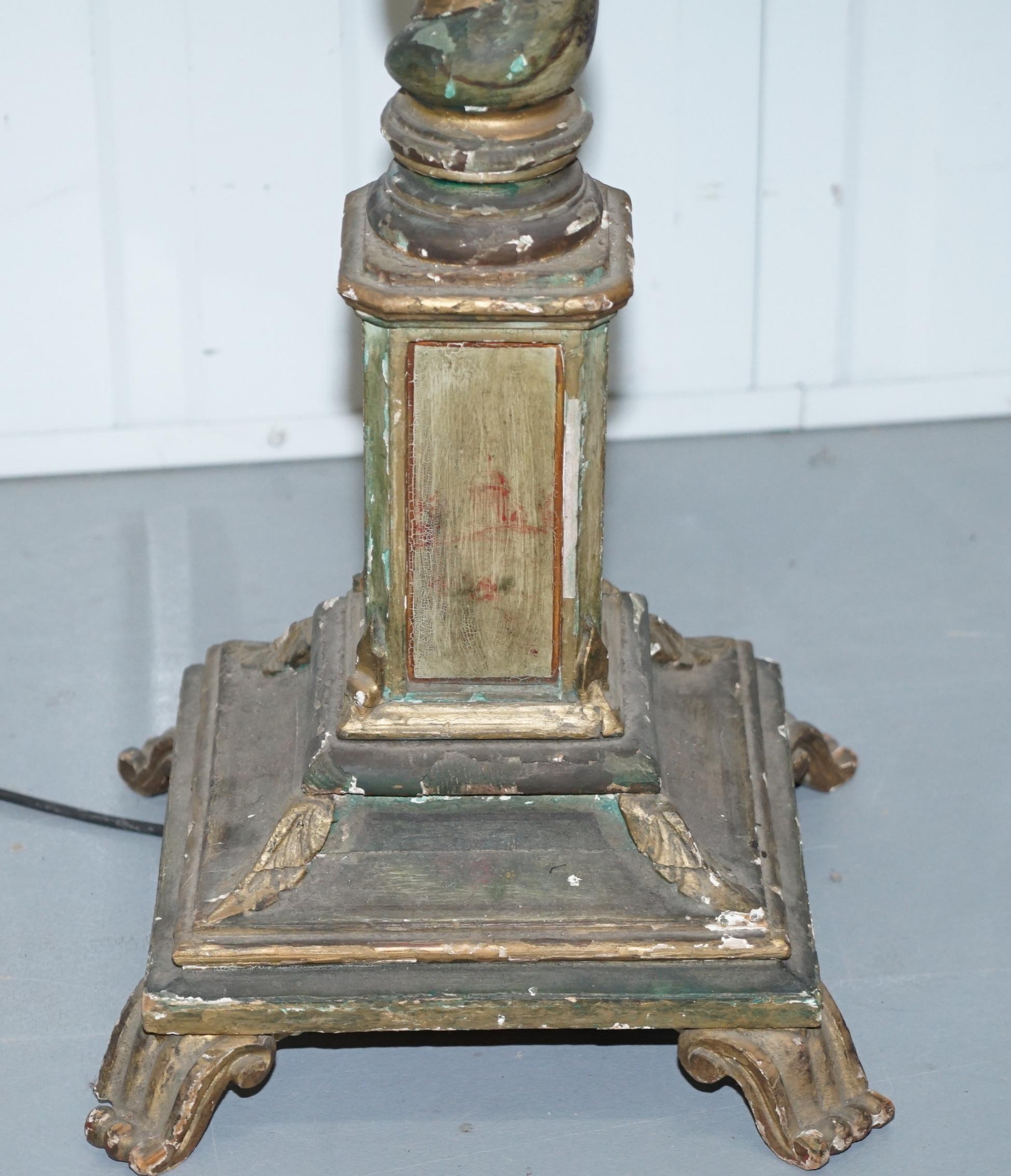 Hardwood Rare Victorian Hand-Painted Italian Venetian Uplighter Floor Standing Lamp For Sale