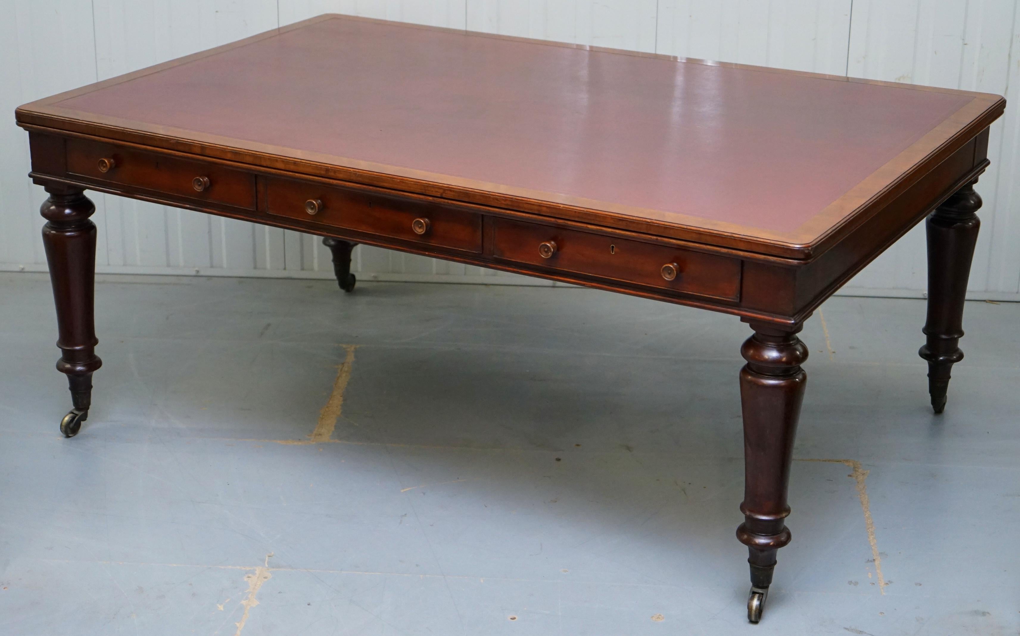 English Rare Victorian Holland and Sons Double Sided Hardwood Partner Desk Writing Table For Sale