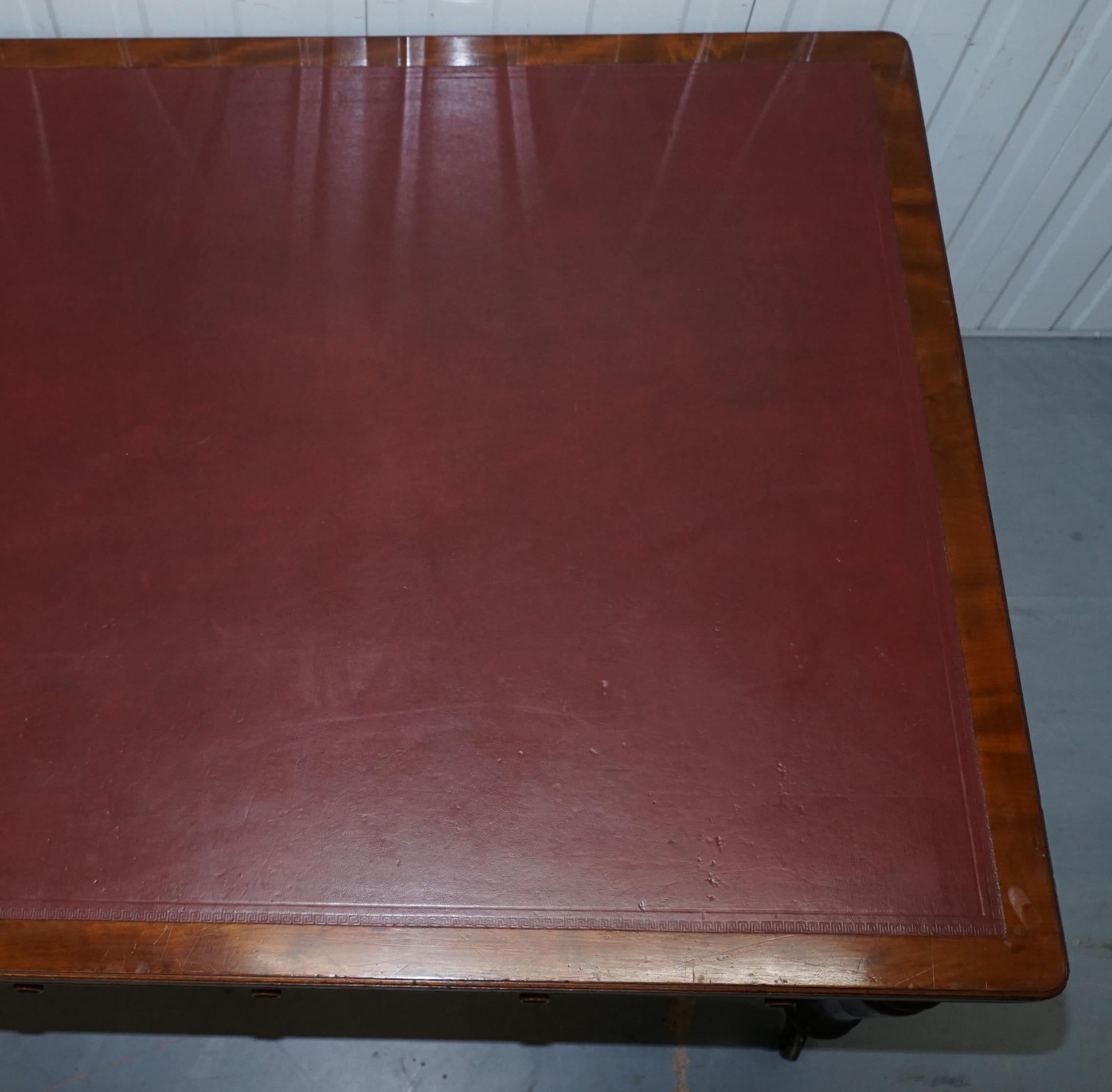 Leather Rare Victorian Holland and Sons Double Sided Hardwood Partner Desk Writing Table For Sale