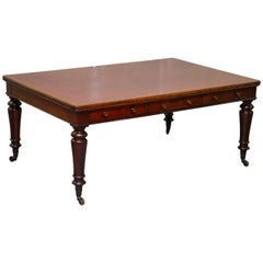 Used Rare Victorian Holland and Sons Double Sided Hardwood Partner Desk Writing Table