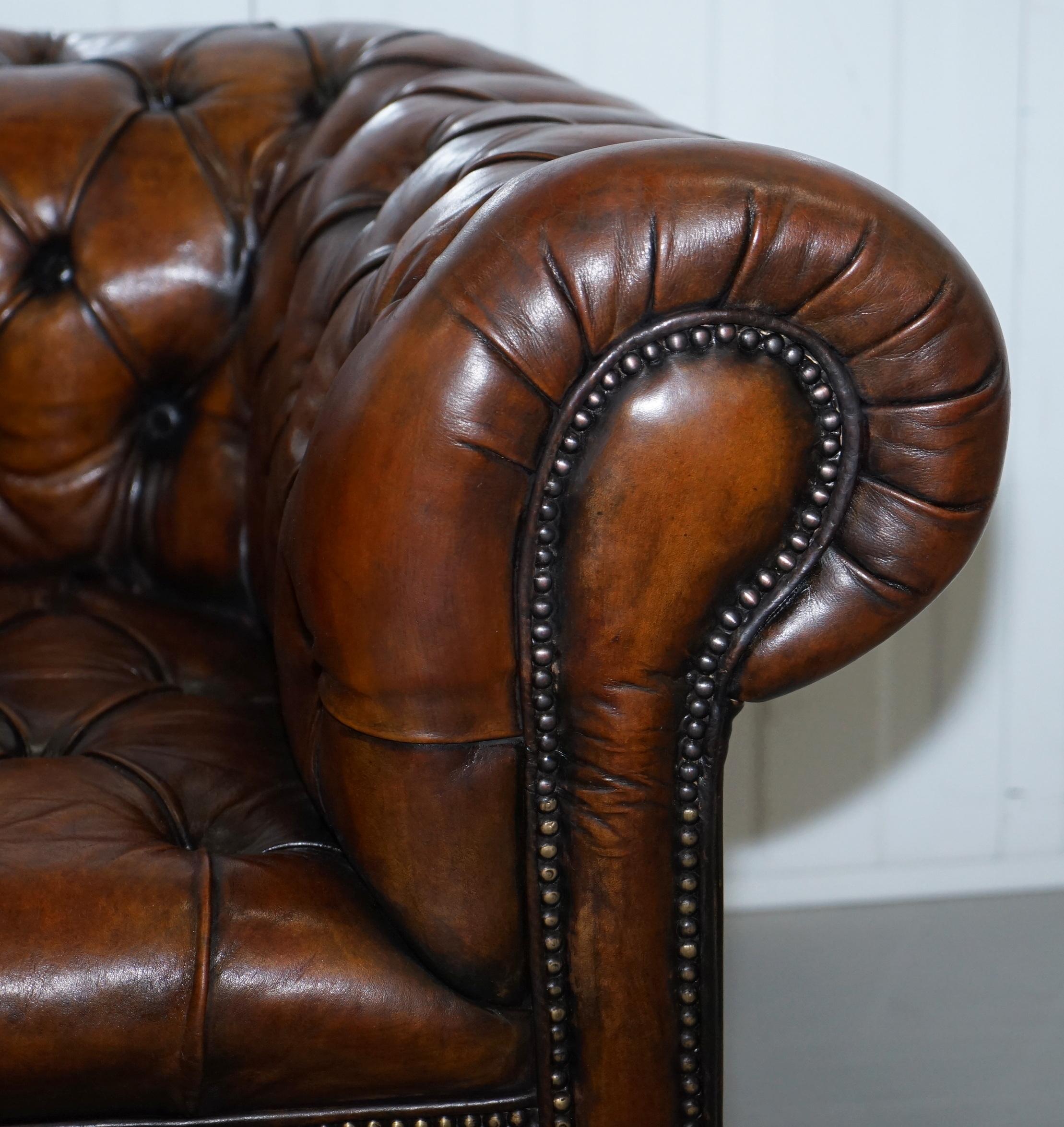 Rare Victorian Horse Hair Fully Restored Brown Leather Chesterfield Armchair 2