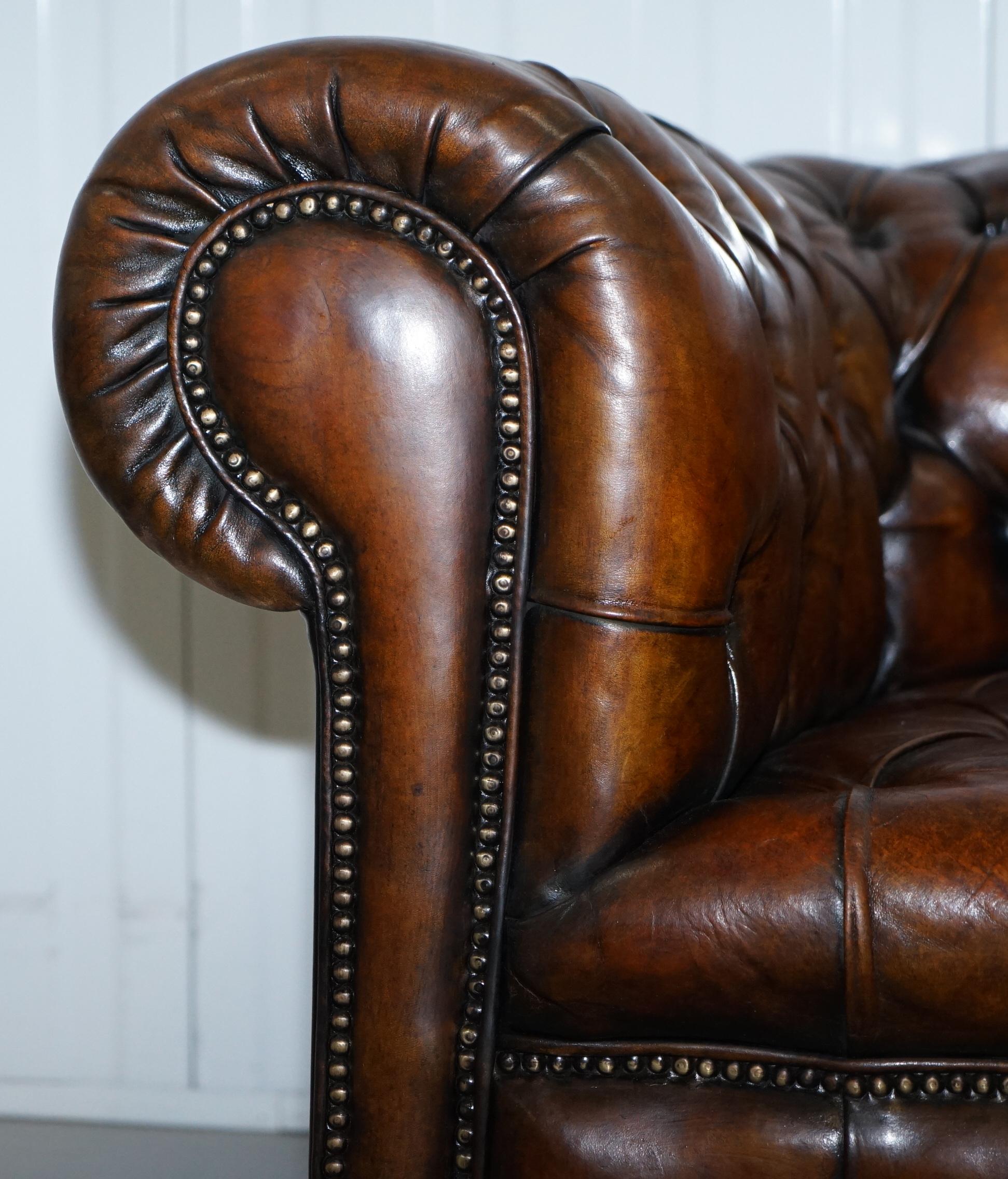 Rare Victorian Horse Hair Fully Restored Brown Leather Chesterfield Armchair 5