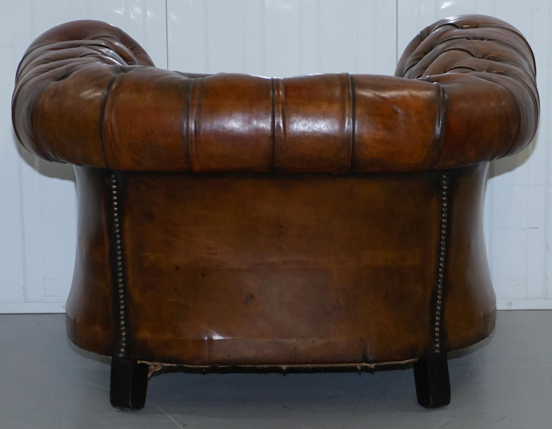 Rare Victorian Horse Hair Fully Restored Brown Leather Chesterfield Armchair 9