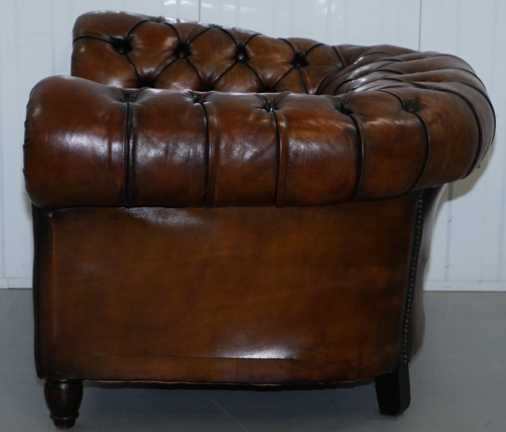 Rare Victorian Horse Hair Fully Restored Brown Leather Chesterfield Armchair 10