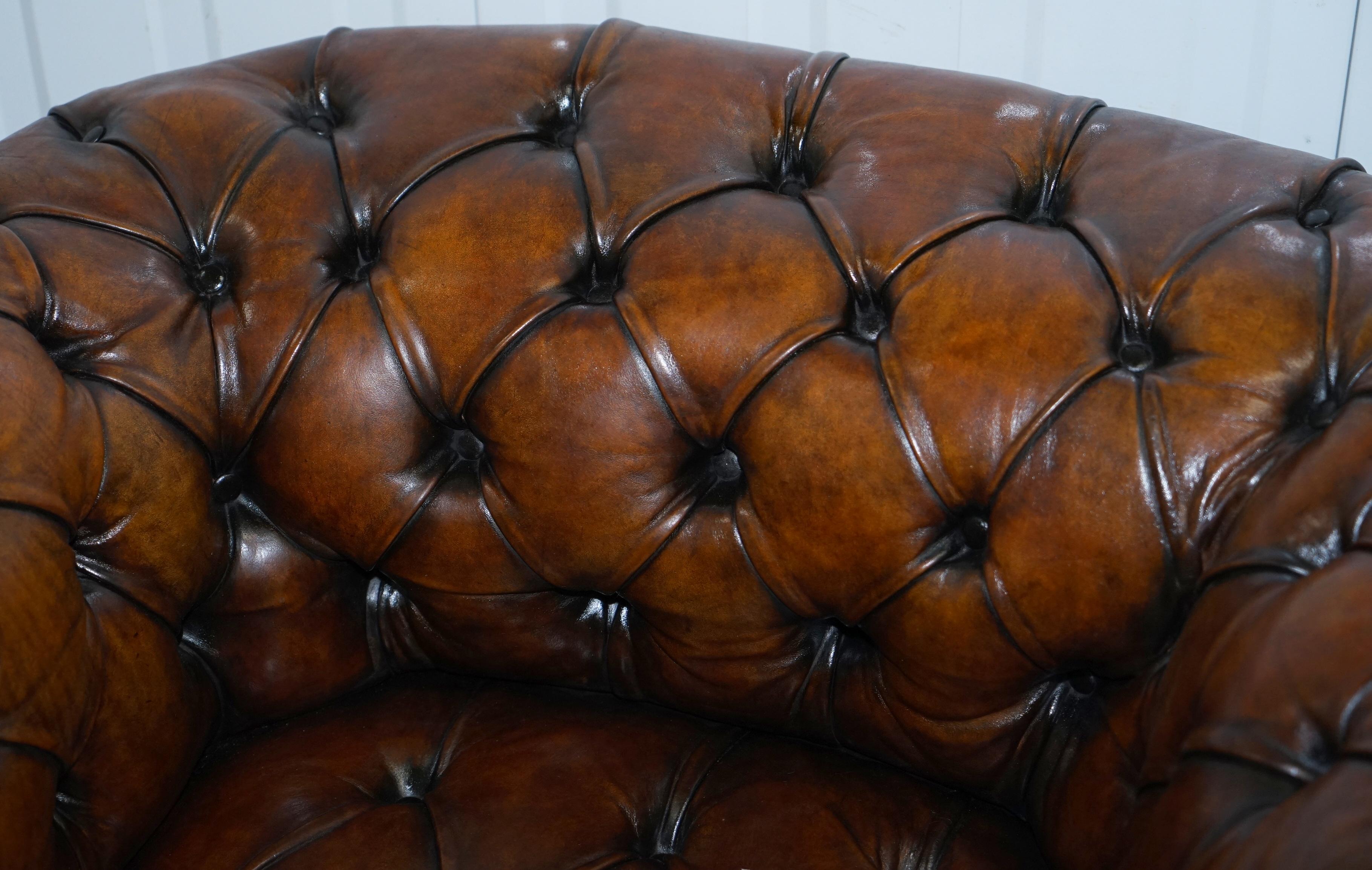 Hand-Crafted Rare Victorian Horse Hair Fully Restored Brown Leather Chesterfield Armchair