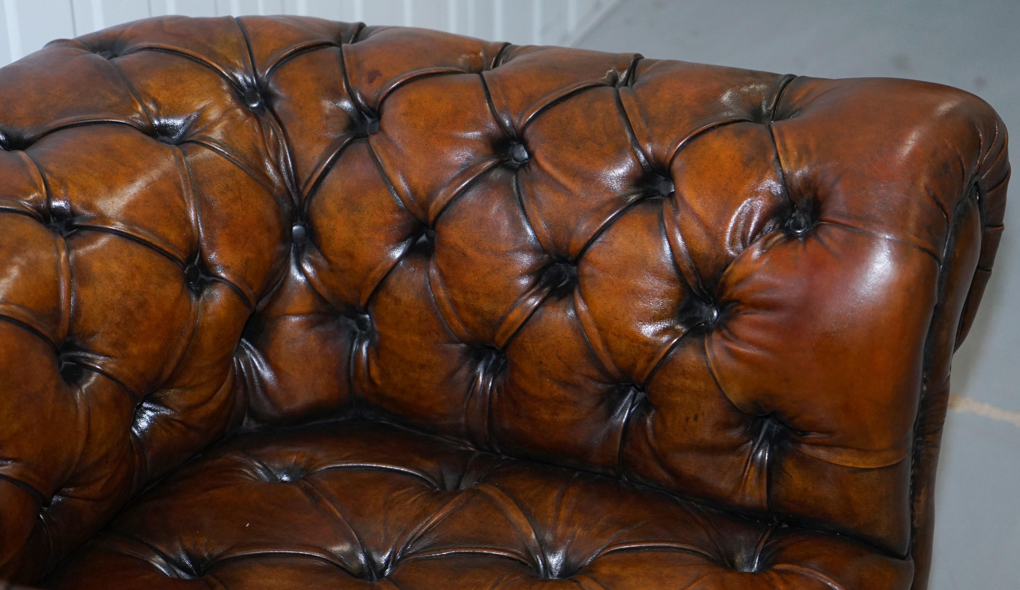 19th Century Rare Victorian Horse Hair Fully Restored Brown Leather Chesterfield Armchair