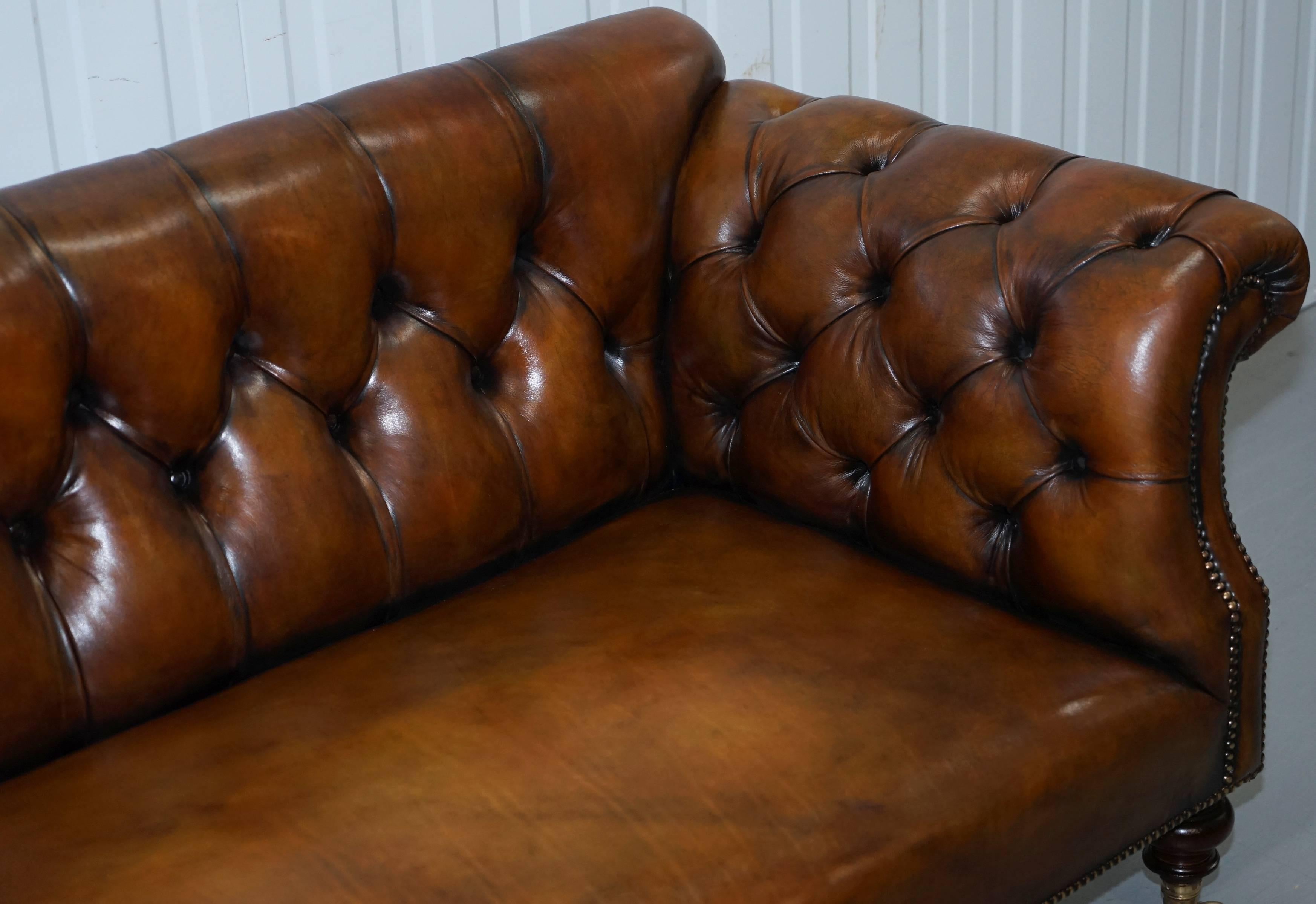19th Century Rare Victorian Howard and Sons Fully Restored Brown Leather Chesterfield Sofa