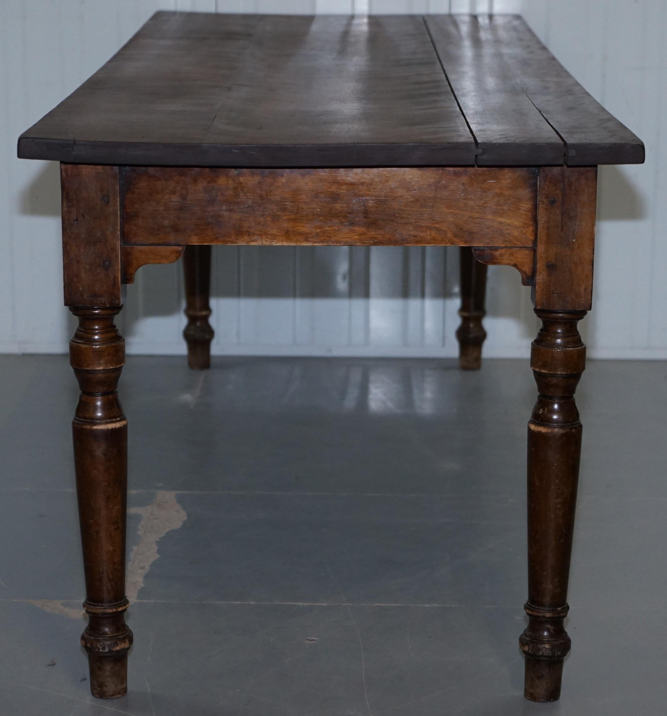 Rare Victorian Jas Shoolbred & Co. Three Plank Walnut Refectory Dining Table 6