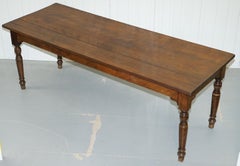 Rara pieza victoriana de Jas Shoolbred & Co. Mesa de comedor refectorio de tres tablones de nogal