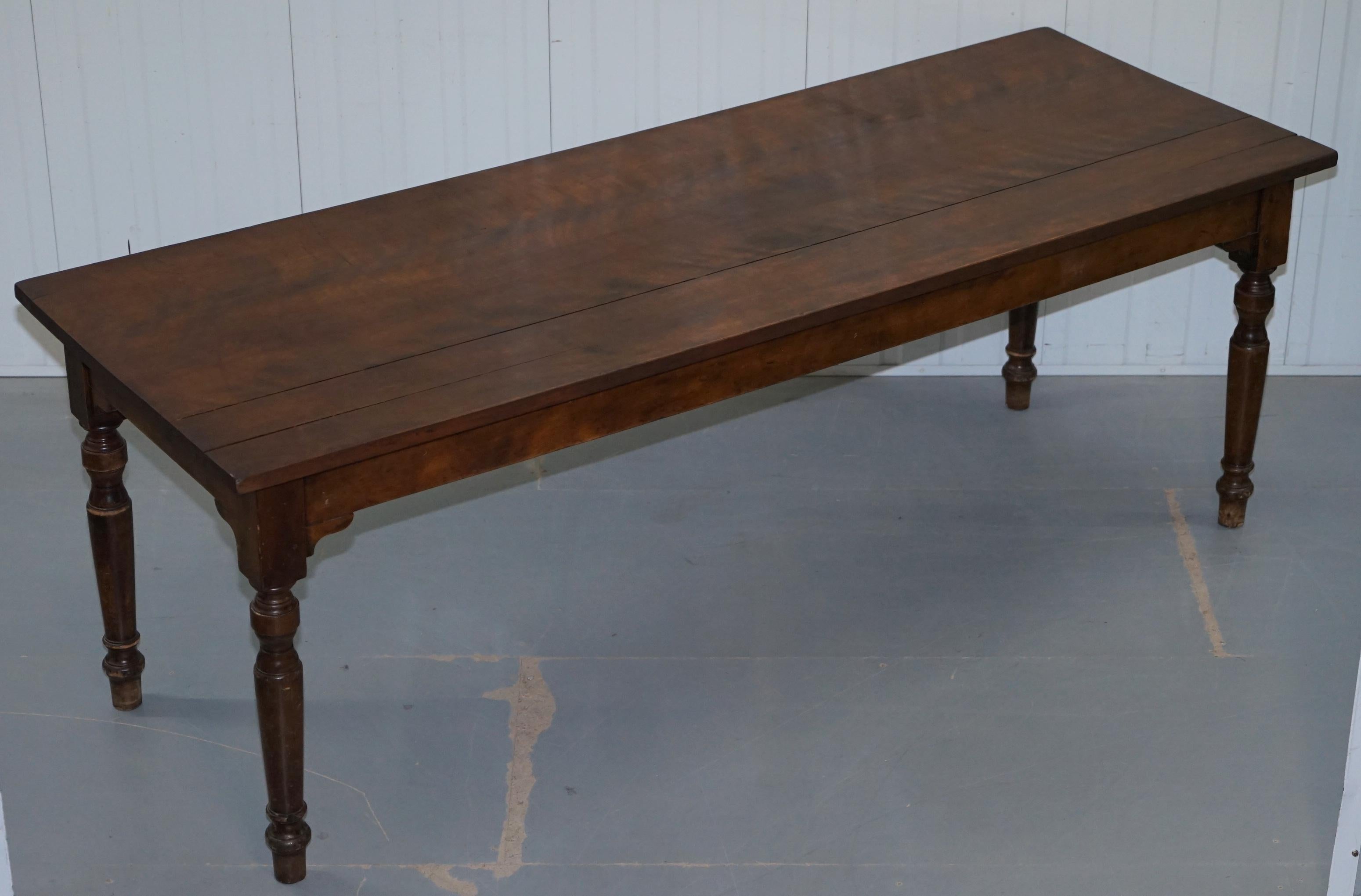 English Rare Victorian Jas Shoolbred & Co. Three Plank Walnut Refectory Dining Table