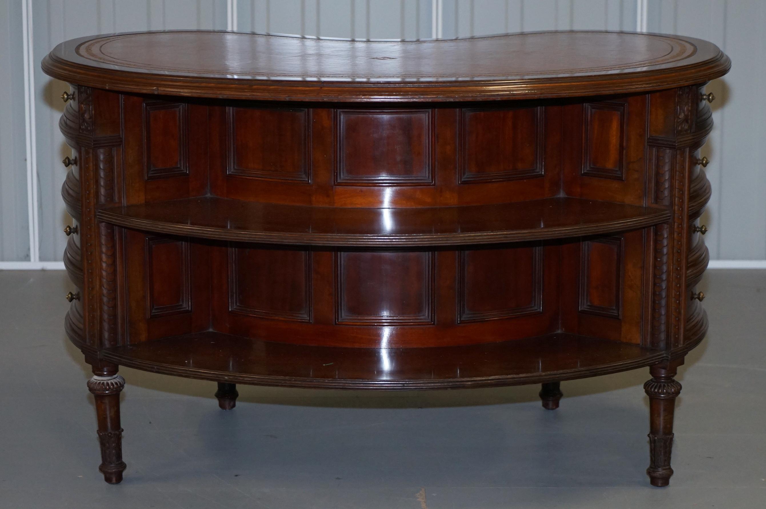 Rare Victorian Hardwood Kidney Desk with Bookcase Back & Sideways Opening Drawer 4
