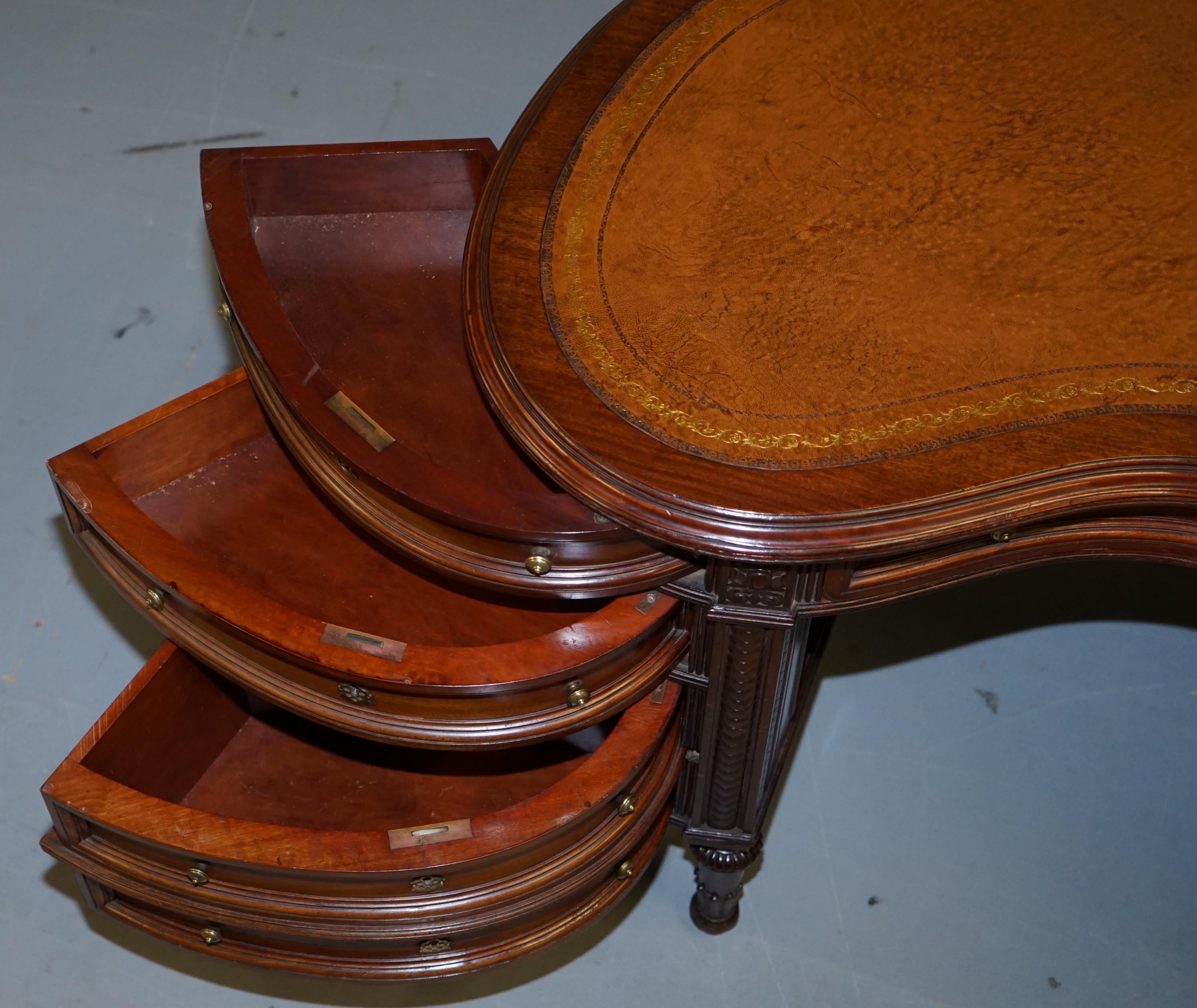 Rare Victorian Hardwood Kidney Desk with Bookcase Back & Sideways Opening Drawer 9