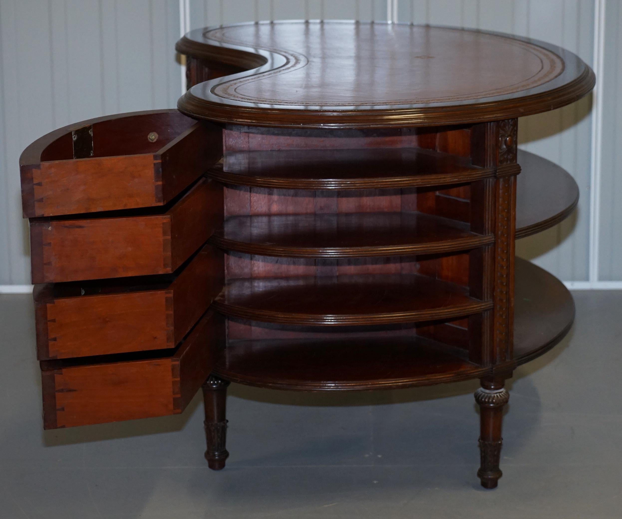 Rare Victorian Hardwood Kidney Desk with Bookcase Back & Sideways Opening Drawer 10