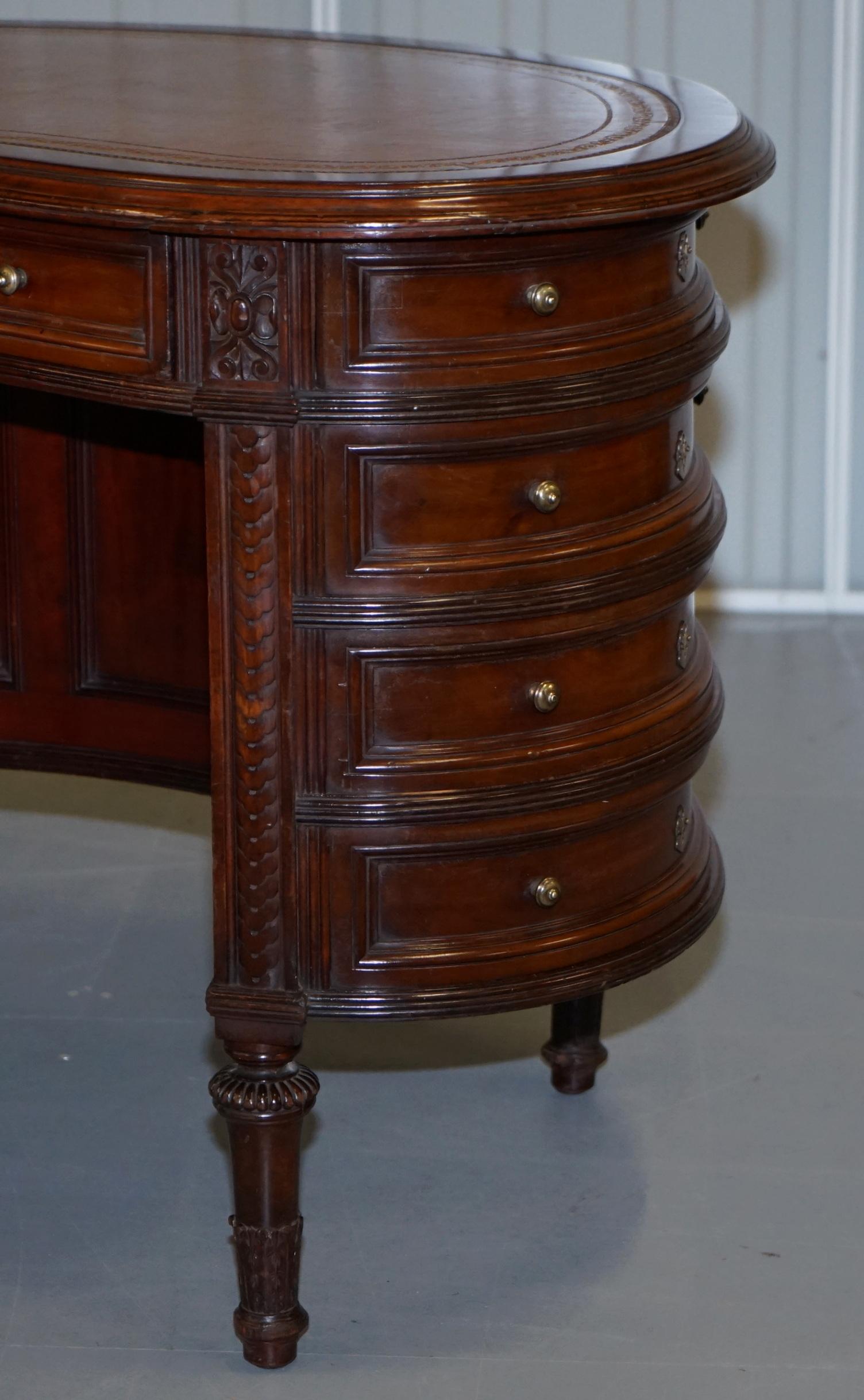 Leather Rare Victorian Hardwood Kidney Desk with Bookcase Back & Sideways Opening Drawer