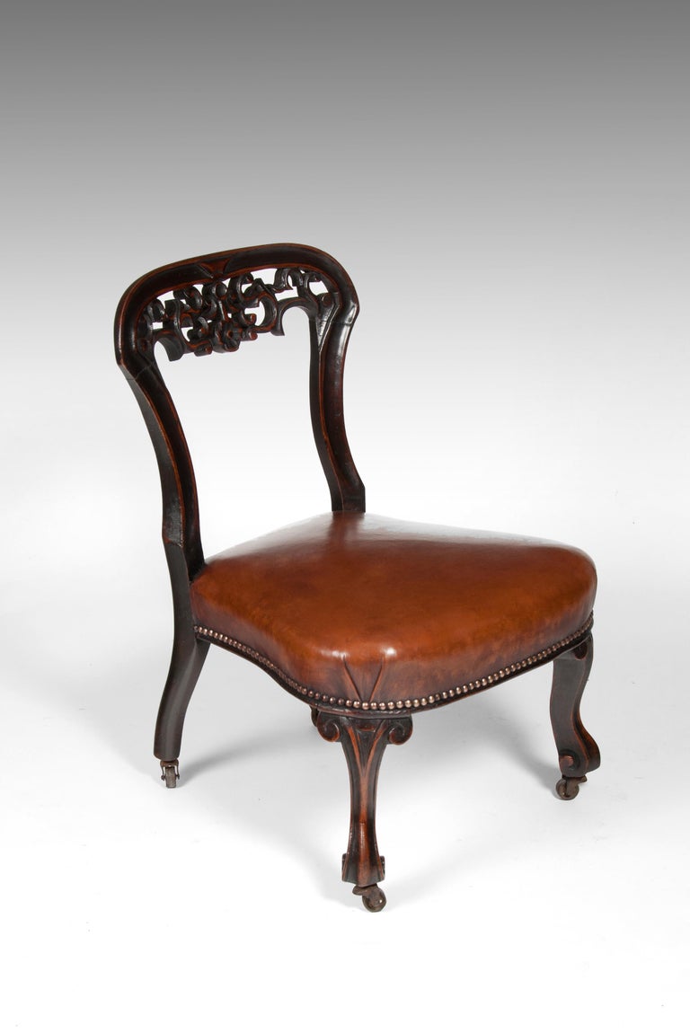 Rare Victorian Mahogany Leather Upholstered Childs Chair For Sale at