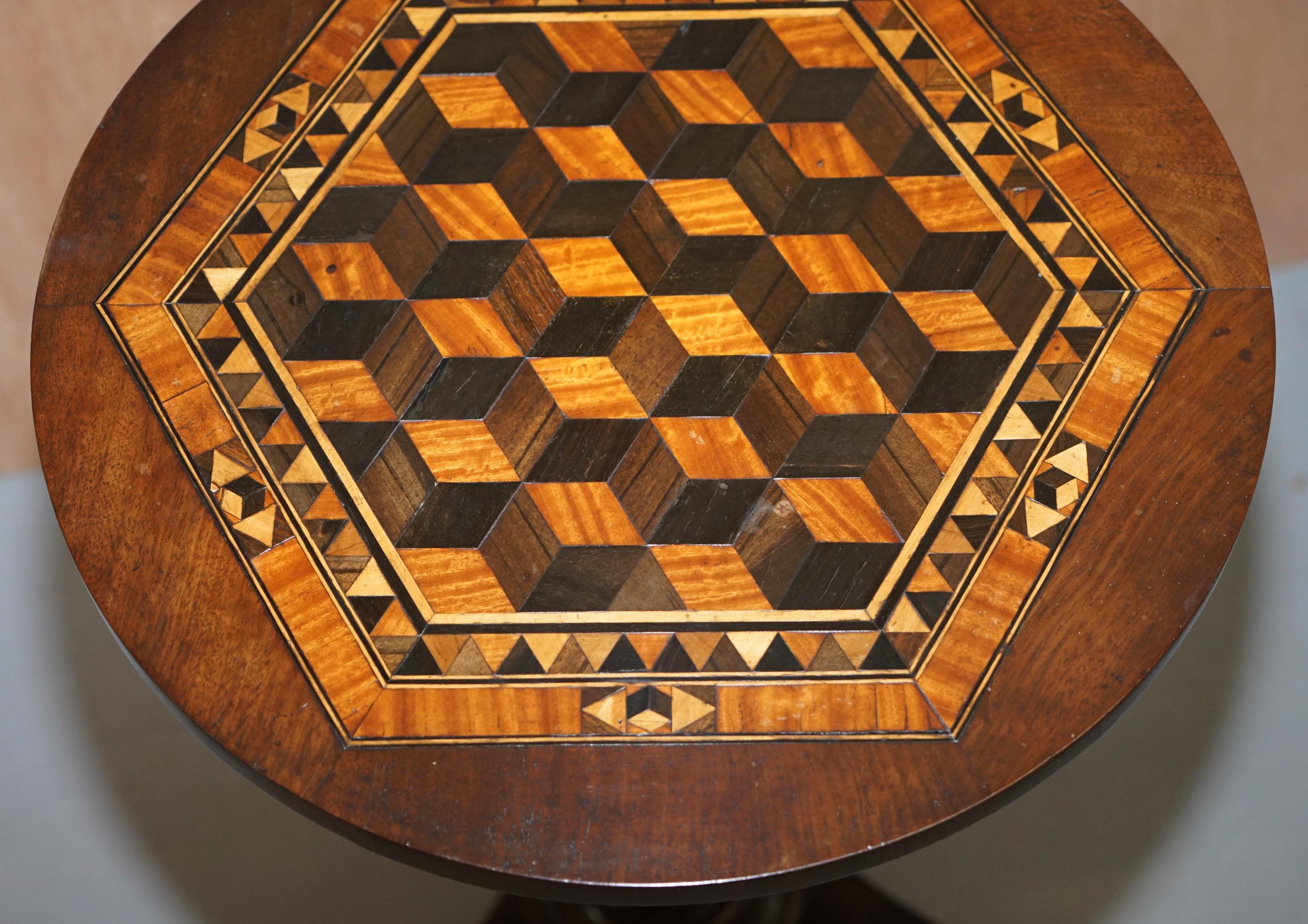 Inlay Rare Victorian Hardwood Occasional Table, Geometric Parquetry Inlaid Wood Top For Sale