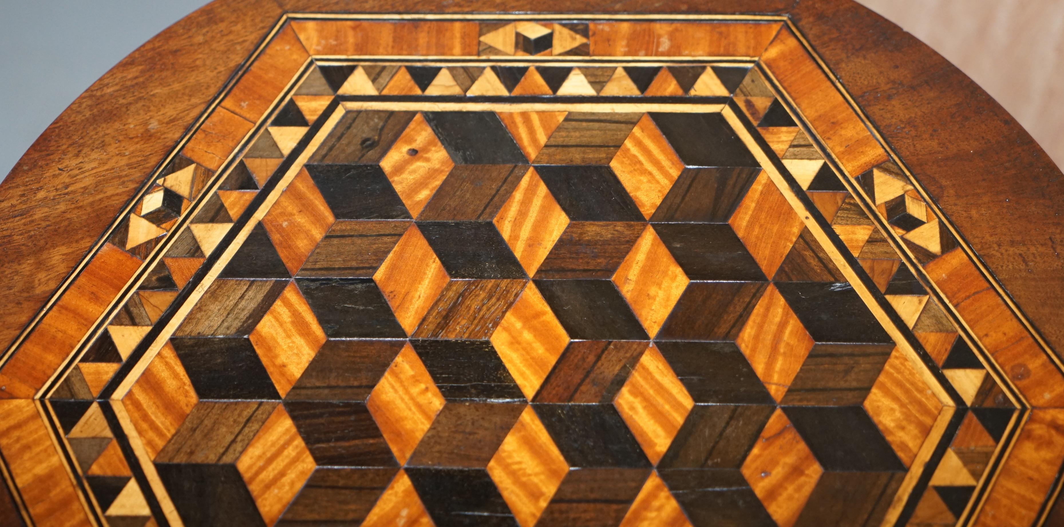 19th Century Rare Victorian Hardwood Occasional Table, Geometric Parquetry Inlaid Wood Top For Sale