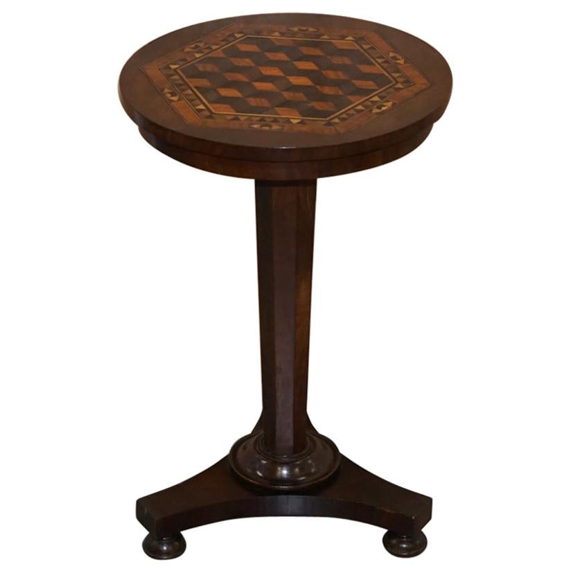 Rare Victorian Hardwood Occasional Table, Geometric Parquetry Inlaid Wood Top For Sale