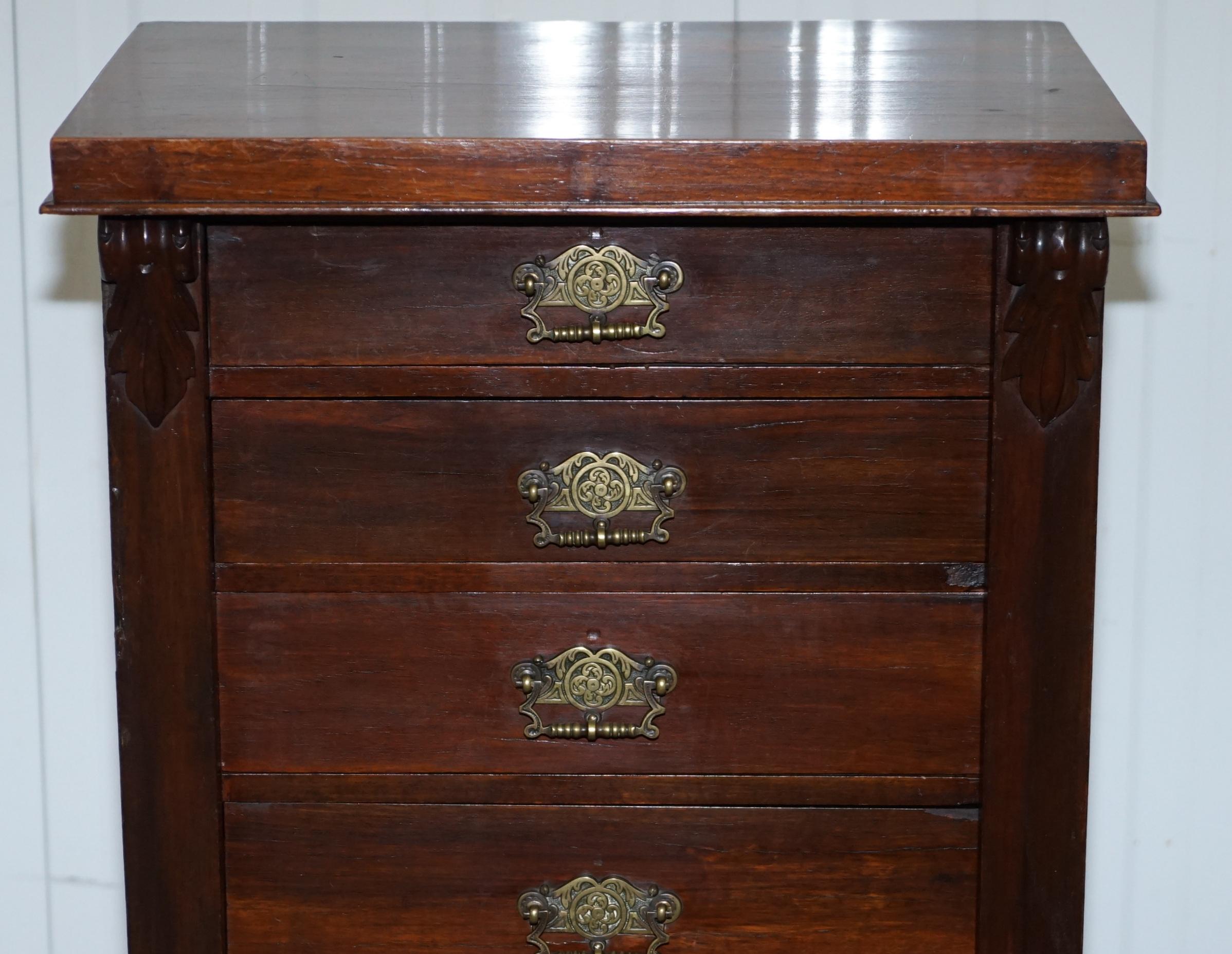 English Rare Victorian Mahogany Wellington Tallboy Chest of Drawers with Original Key