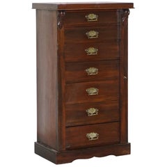 Antique Rare Victorian Mahogany Wellington Tallboy Chest of Drawers with Original Key