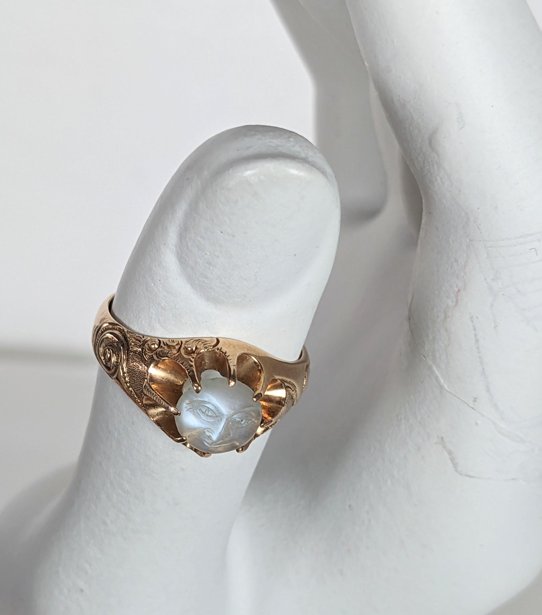 Rare Victorian Man in the Moon Ring, Heintz Bros. For Sale 7