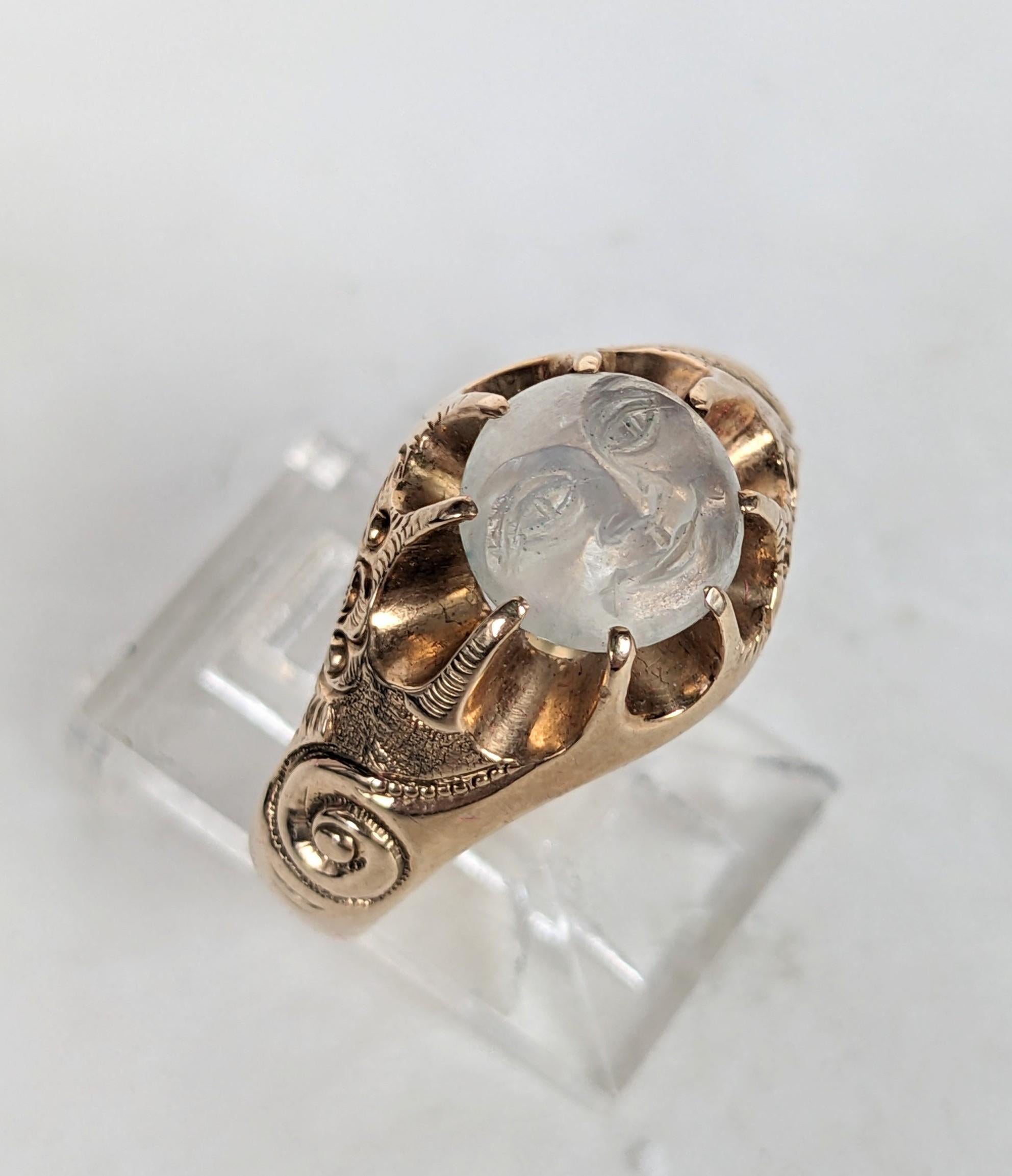 Uncut Rare Victorian Man in the Moon Ring, Heintz Bros. For Sale