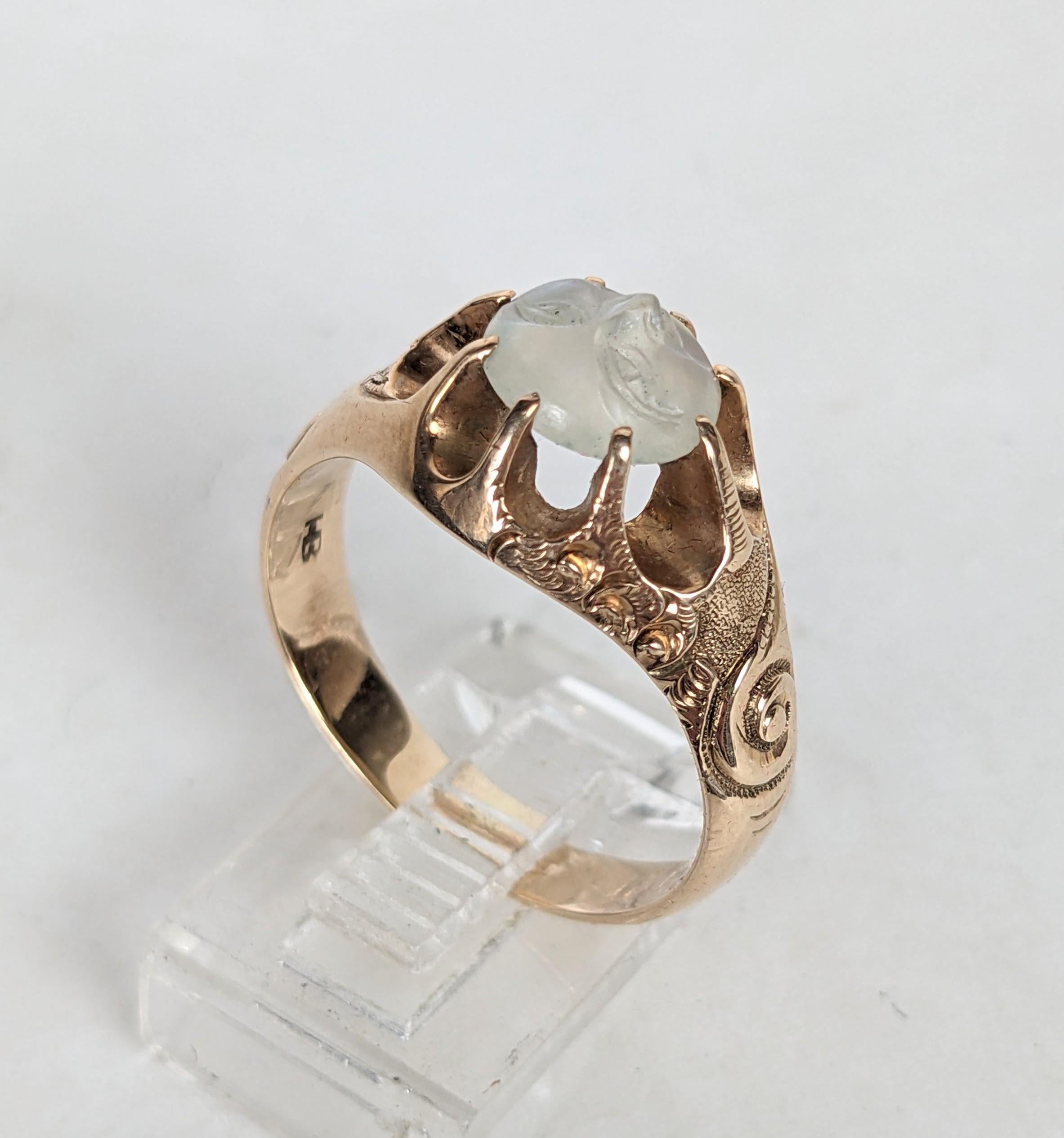Women's or Men's Rare Victorian Man in the Moon Ring, Heintz Bros. For Sale