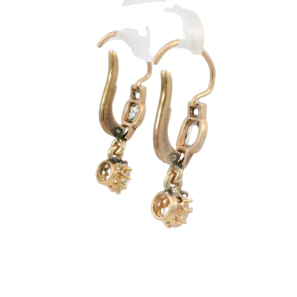 Seltene viktorianische alte Minen-Diamant-Tropfen-Ohrringe mit Hebelverschluss aus 18K Roségold (Viktorianisch) im Angebot