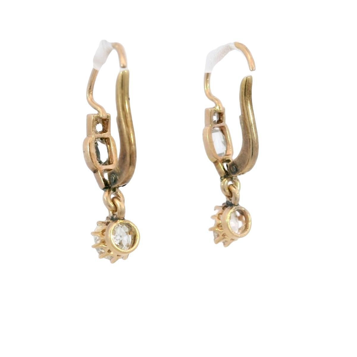 Seltene viktorianische alte Minen-Diamant-Tropfen-Ohrringe mit Hebelverschluss aus 18K Roségold (Alteuropäischer Brillantschliff) im Angebot