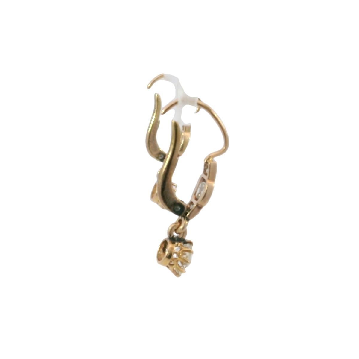 Seltene viktorianische alte Minen-Diamant-Tropfen-Ohrringe mit Hebelverschluss aus 18K Roségold im Angebot 2